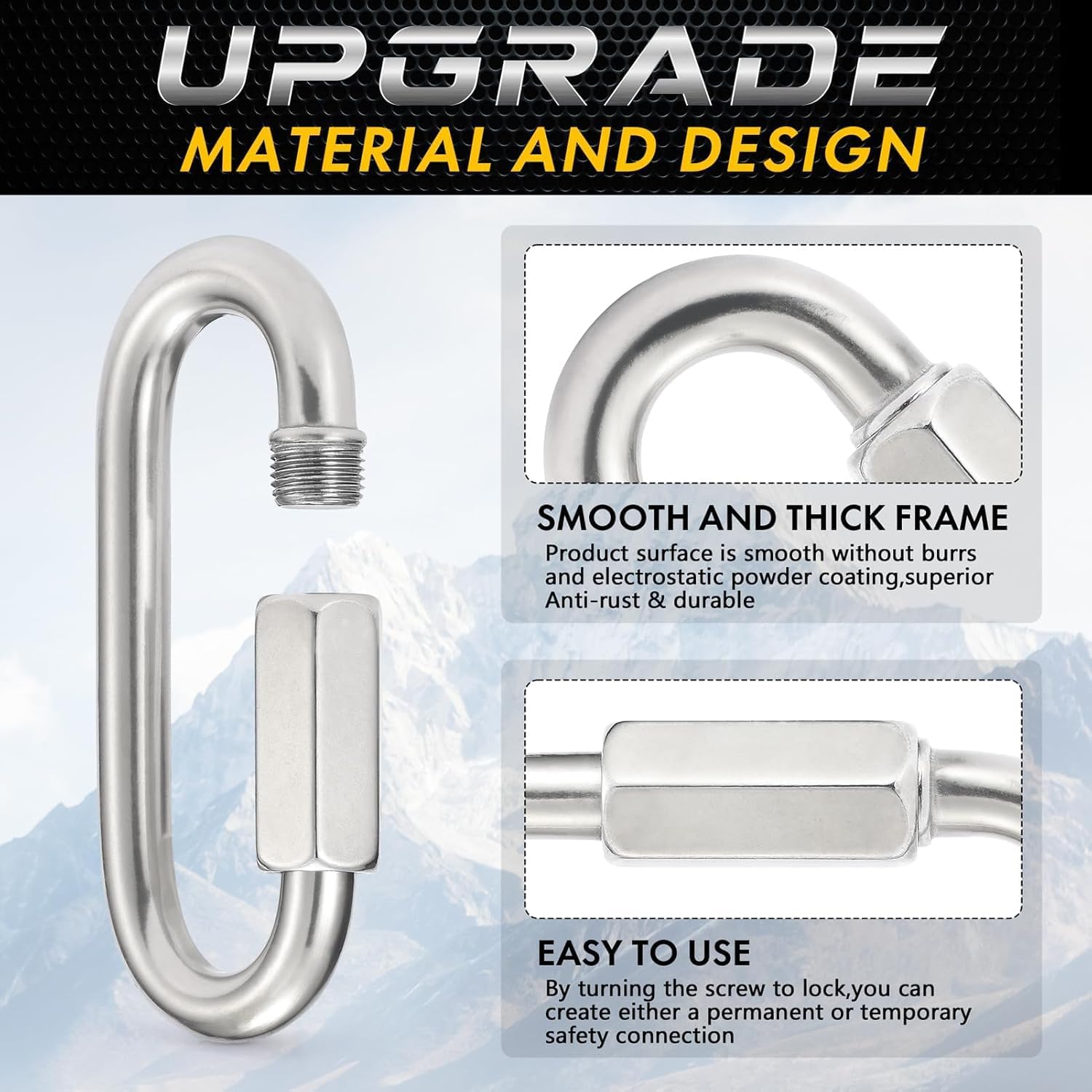Stainless Steel Chain Quick Links - 304 Stainless Stee Chain Connector, Screw Carabiner, Chain Hooks, Set of 6