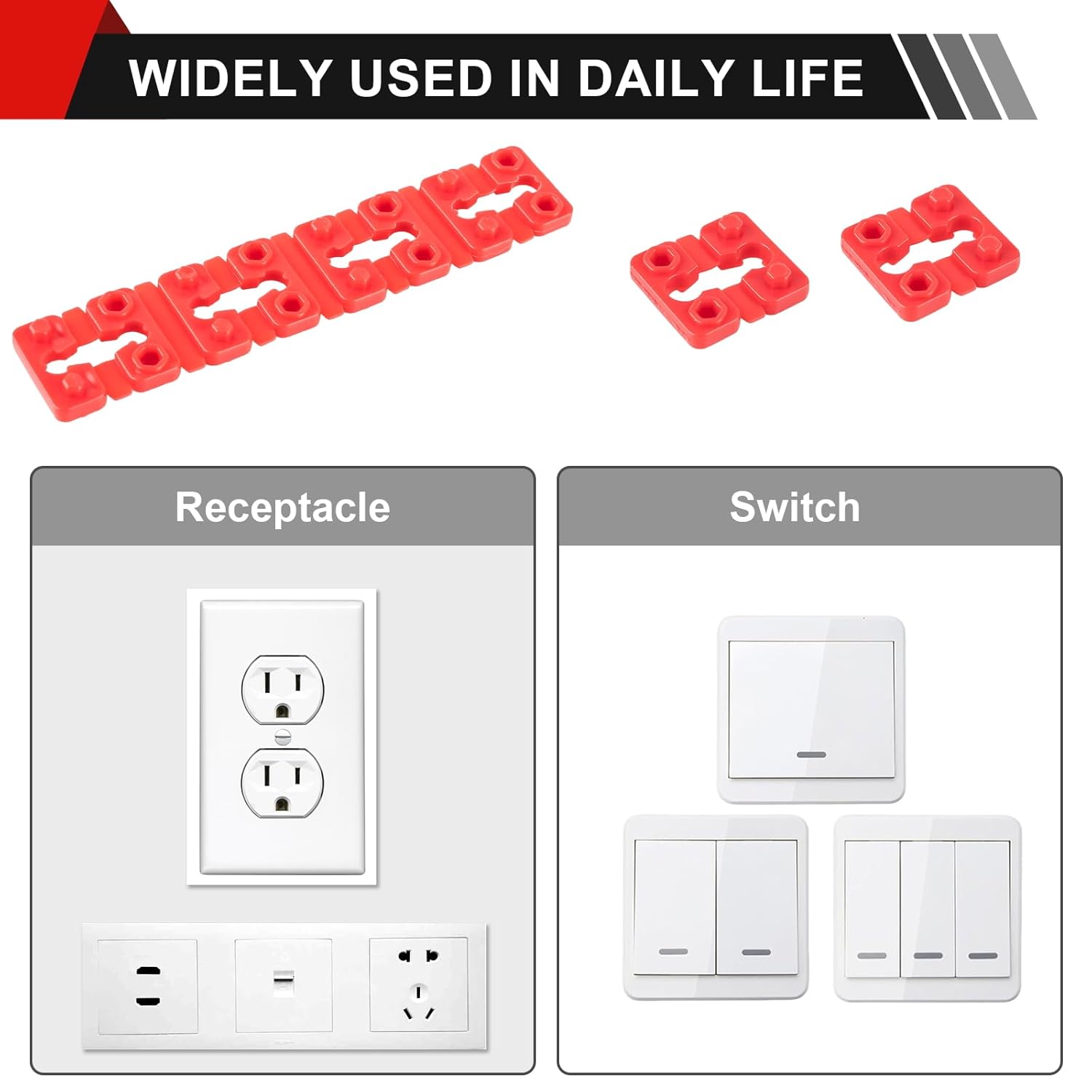 Outlet Spacers for Electrical Box, 48 PCS Spacers for Box Extender Kit, Plastic Wall Plate Spacer, Tile Backsplash Shims for Loose Outlet/Switch Repair Stackable