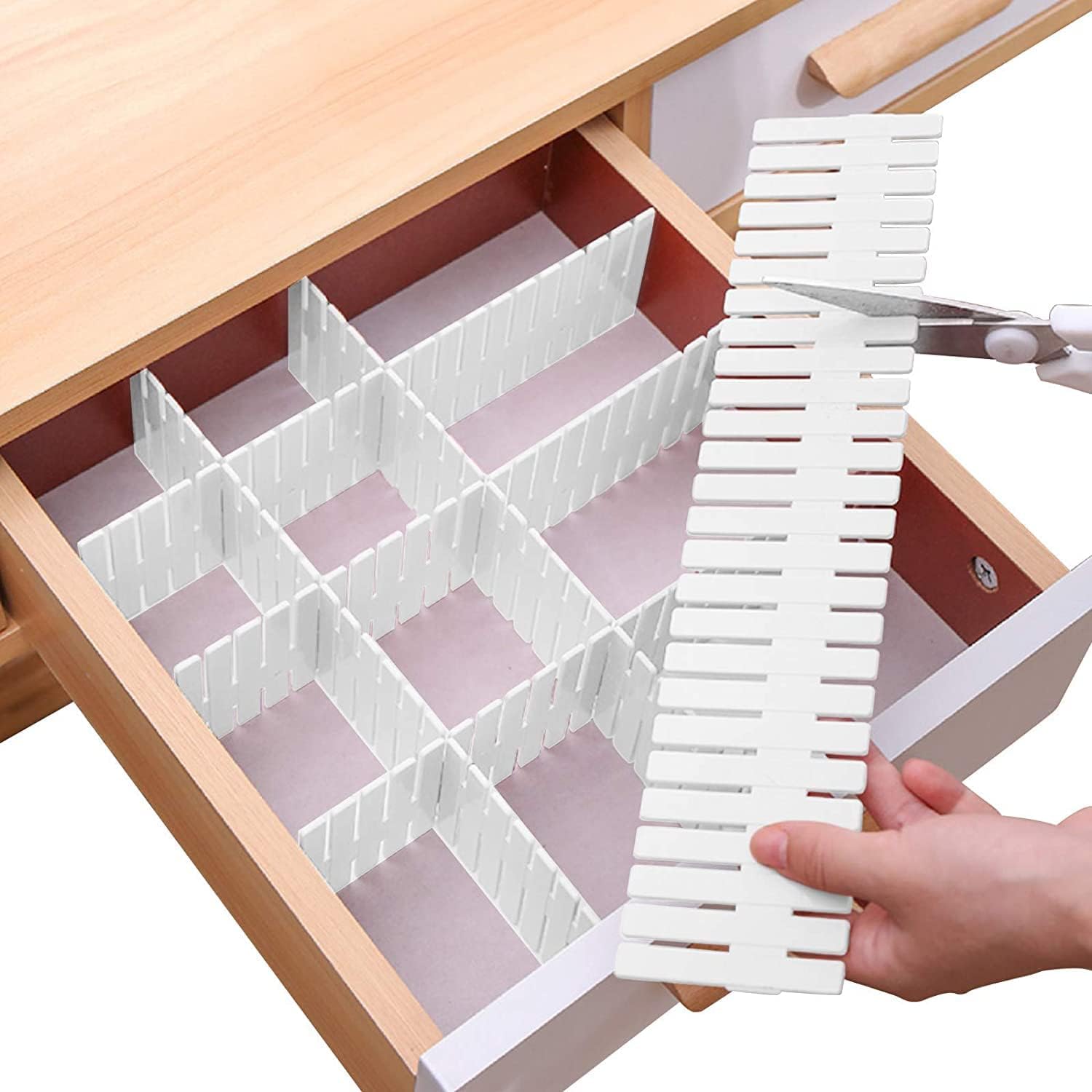 Drawer Divider Adjustable DIY Storage Organizer Separator for Tidying Clutter Cutlery Underwear Socks Clothes Dresses Desk & Box in Kitchen Bathroom Bedroom Office Cut at Will