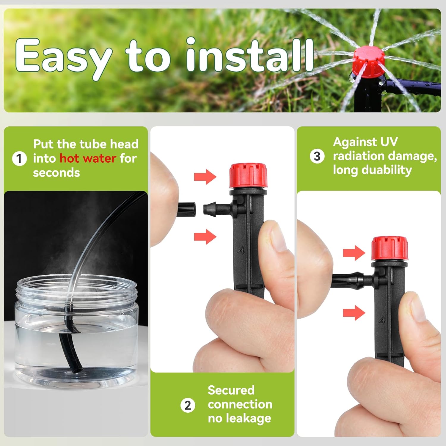 50pcs Drip Emitters for 1/4" Drip Irrigation Tubing, Adjustable 360 Degree Water Flow Drippers on 5" Arrow Stake, Garden Irrigation Drippers for 4-7mm Watering System