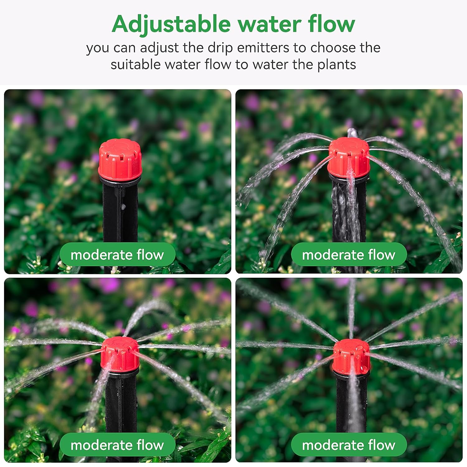 50pcs Drip Emitters for 1/4" Drip Irrigation Tubing, Adjustable 360 Degree Water Flow Drippers on 5" Arrow Stake, Garden Irrigation Drippers for 4-7mm Watering System