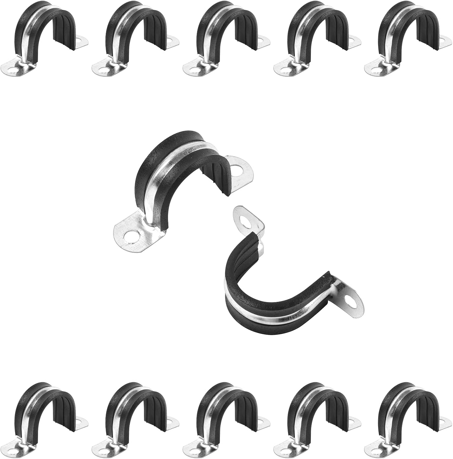 1 Inch Reinforced Rigid Pipe Strap, 2 Holes U Bracket Cable Clamp Hanger, Rubber Cushioned Insulated Clamp, Conduits Strap Clamps for Pipe Fixing on Various Surfaces, 10 PCS 25mm