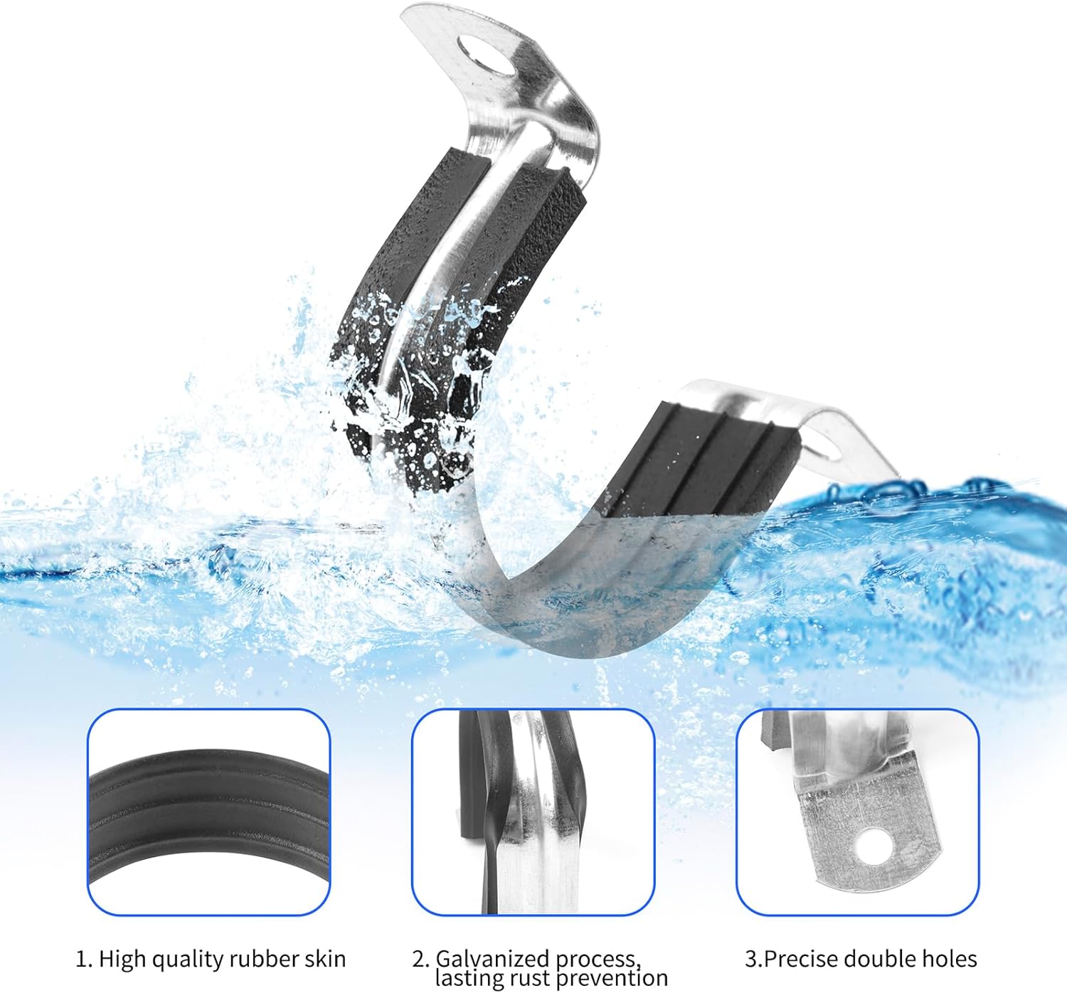 1 Inch Reinforced Rigid Pipe Strap, 2 Holes U Bracket Cable Clamp Hanger, Rubber Cushioned Insulated Clamp, Conduits Strap Clamps for Pipe Fixing on Various Surfaces, 10 PCS 25mm