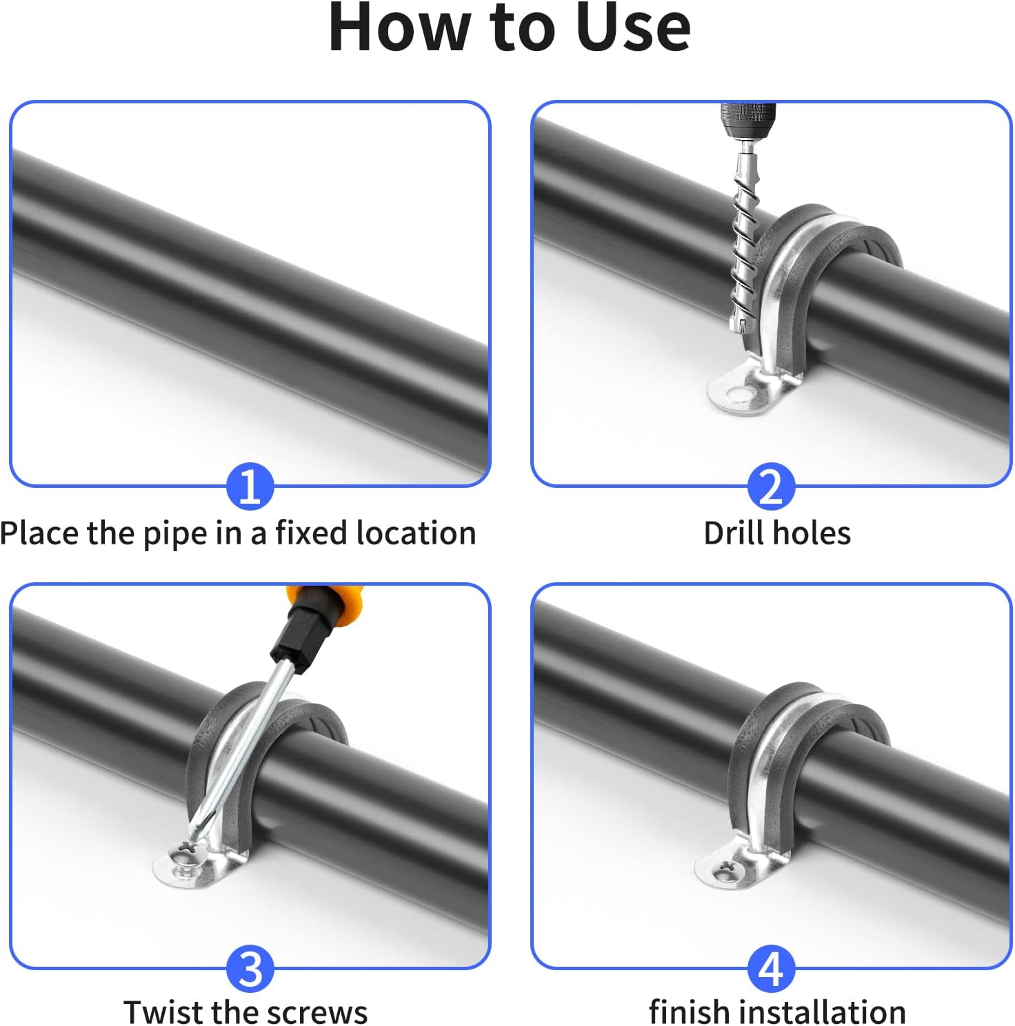 1 Inch Reinforced Rigid Pipe Strap, 2 Holes U Bracket Cable Clamp Hanger, Rubber Cushioned Insulated Clamp, Conduits Strap Clamps for Pipe Fixing on Various Surfaces, 10 PCS 25mm