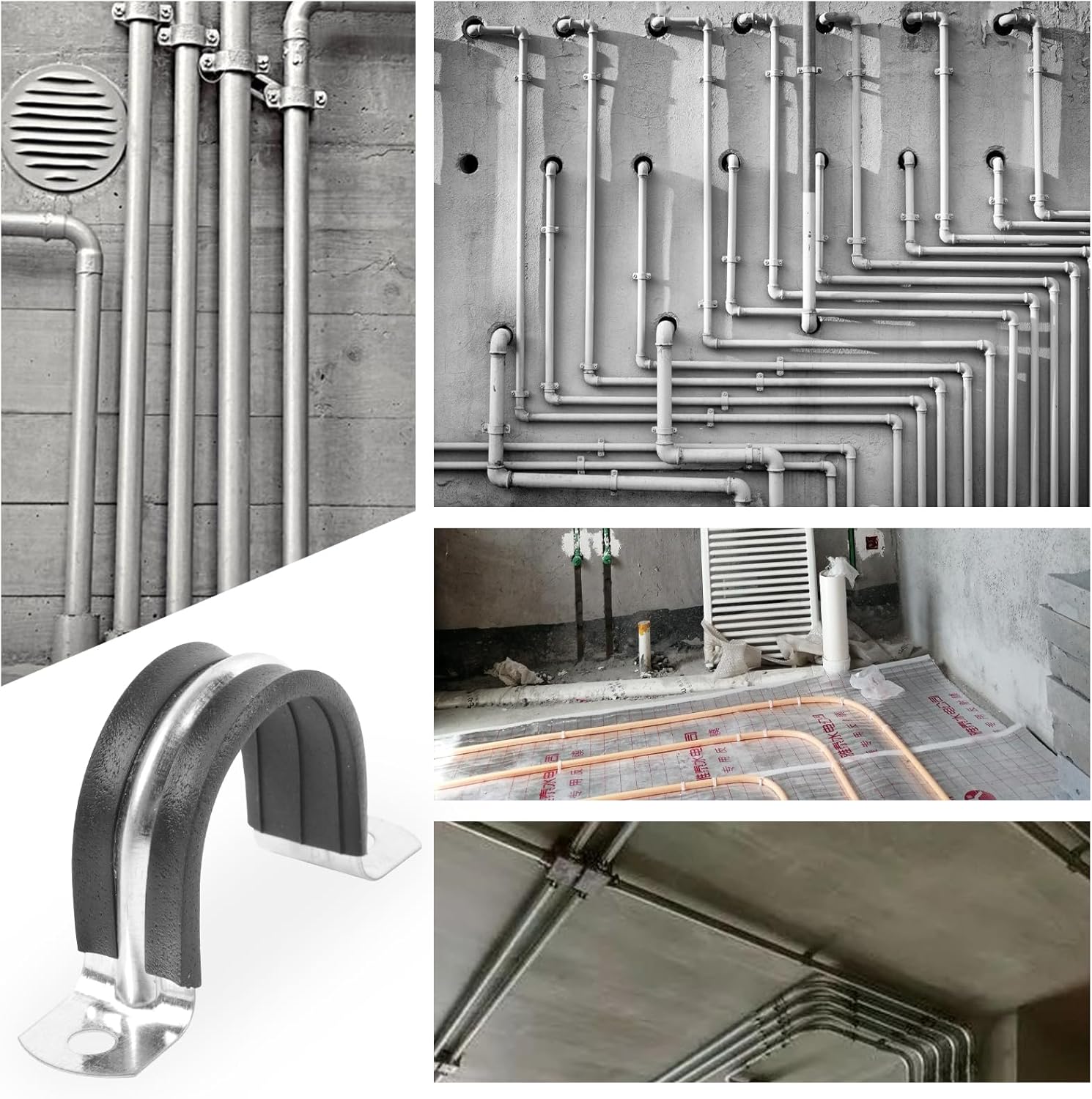 1 Inch Reinforced Rigid Pipe Strap, 2 Holes U Bracket Cable Clamp Hanger, Rubber Cushioned Insulated Clamp, Conduits Strap Clamps for Pipe Fixing on Various Surfaces, 10 PCS 25mm