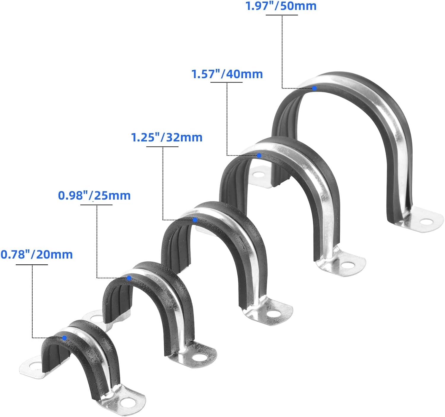 1 Inch Reinforced Rigid Pipe Strap, 2 Holes U Bracket Cable Clamp Hanger, Rubber Cushioned Insulated Clamp, Conduits Strap Clamps for Pipe Fixing on Various Surfaces, 10 PCS 25mm