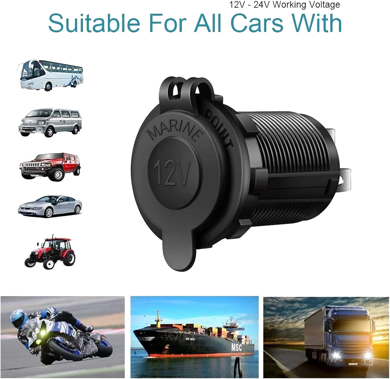 Cigarette Lighter Socket Car Marine Motorcycle ATV RV Lighter Socket Power Outlet Socket Receptacle 12V Waterproof Plug by