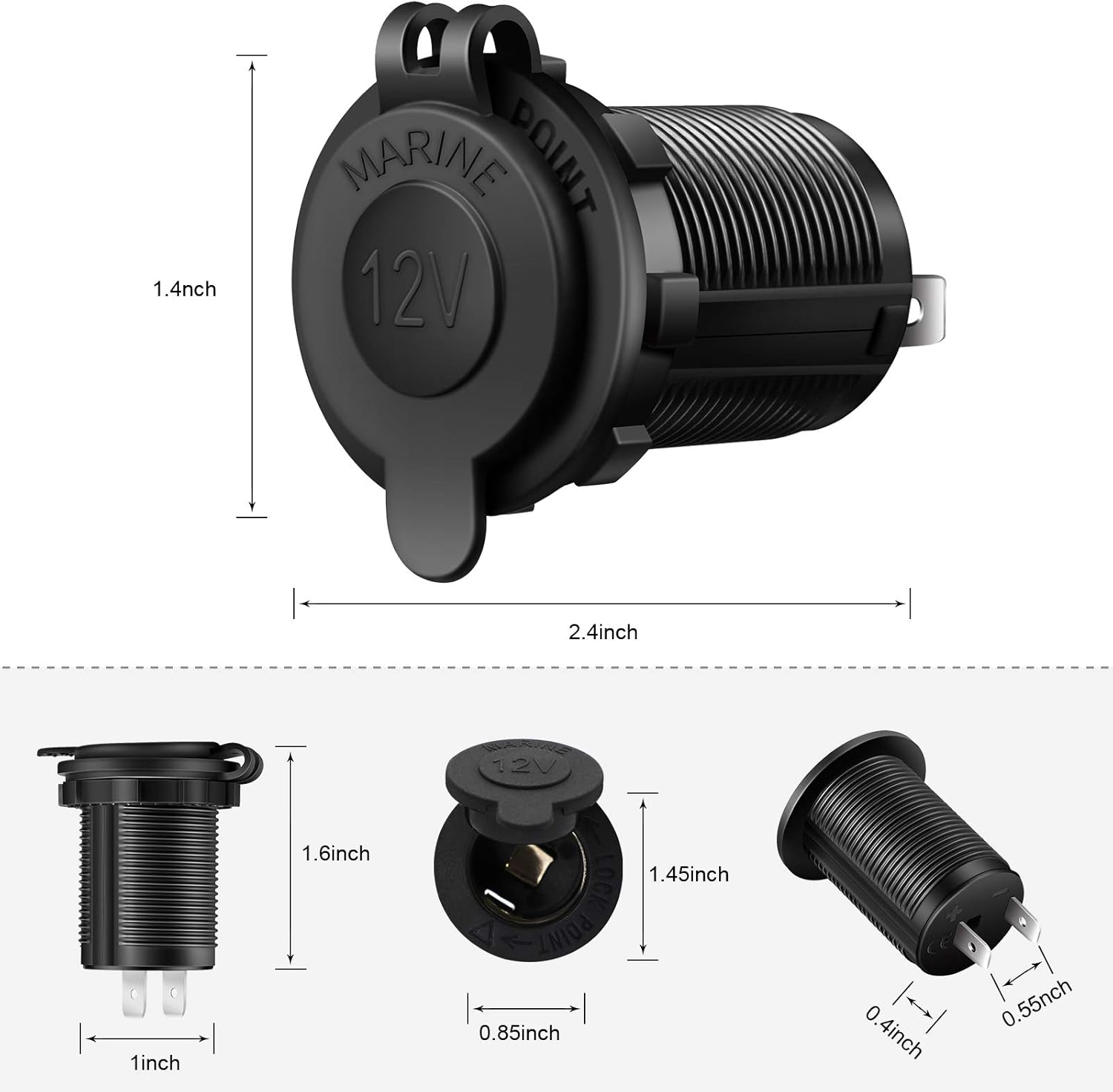 12V Cigarette Lighter Socket, 2 Pack Car Marine Motorcycle ATV RV Lighter Power Outlet Socket Replacement 12 Volt Waterproof Plug by