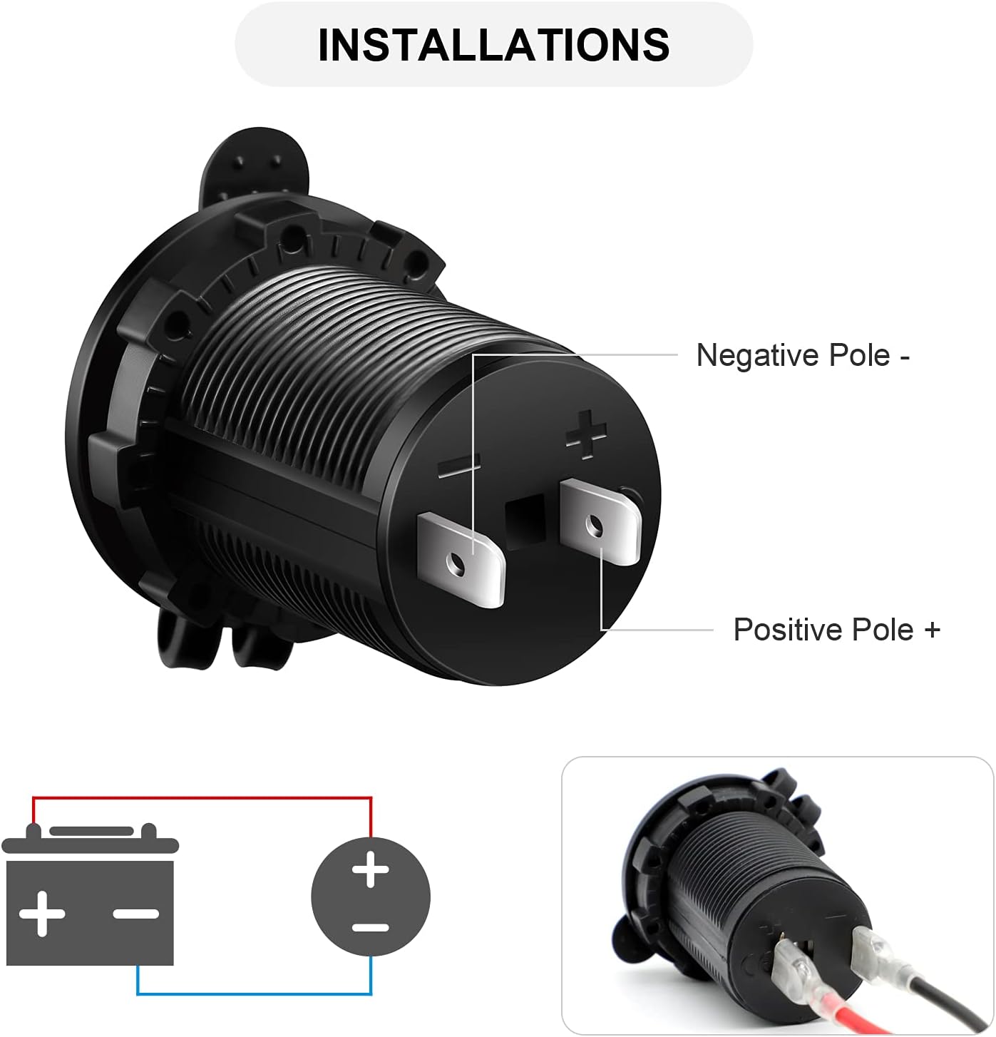 12V Cigarette Lighter Socket, 2 Pack Car Marine Motorcycle ATV RV Lighter Power Outlet Socket Replacement 12 Volt Waterproof Plug by