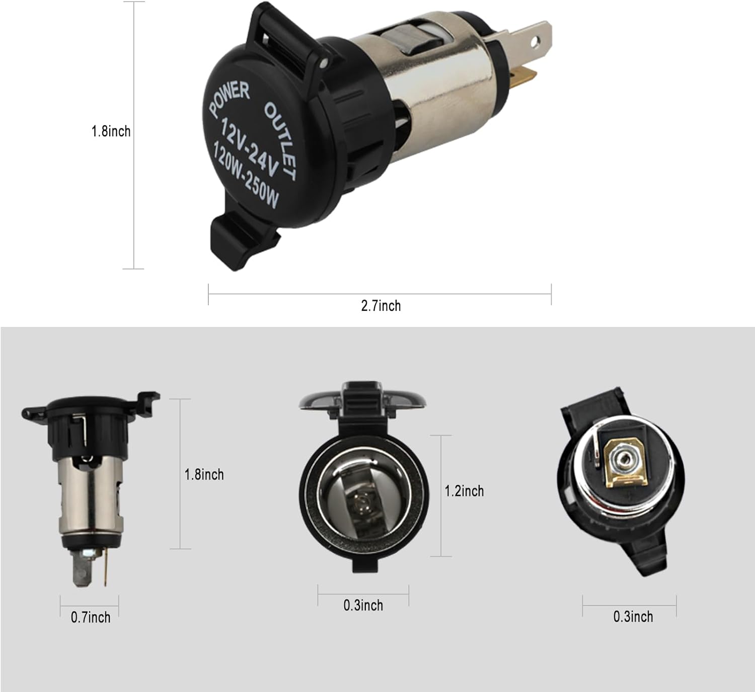 Cigarette Lighter Socket, DC 12V Car Cigarette Lighter,12 Volt Female Power Outlet Socket Replacement with Cover Wiring Harness Waterproof for Automotive Truck RV Boat 2 Pack