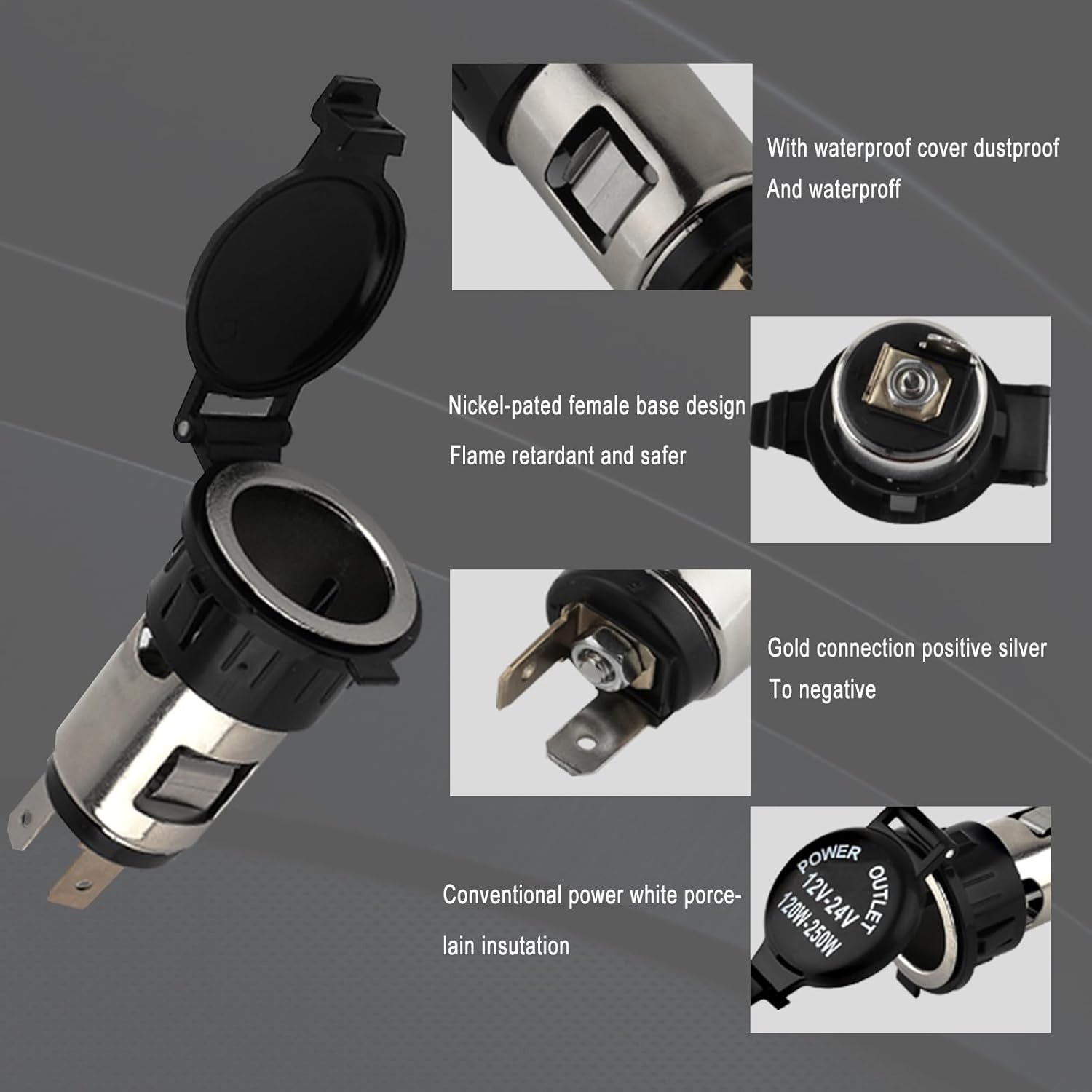 Cigarette Lighter Socket, DC 12V Car Cigarette Lighter,12 Volt Female Power Outlet Socket Replacement with Cover Wiring Harness Waterproof for Automotive Truck RV Boat 2 Pack