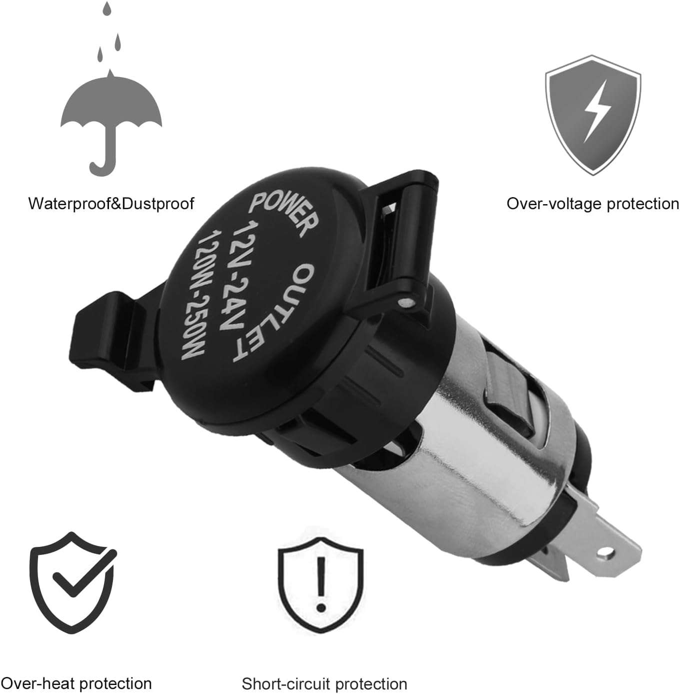 Cigarette Lighter Socket, DC 12V Car Cigarette Lighter,12 Volt Female Power Outlet Socket Replacement with Cover Wiring Harness Waterproof for Automotive Truck RV Boat 2 Pack