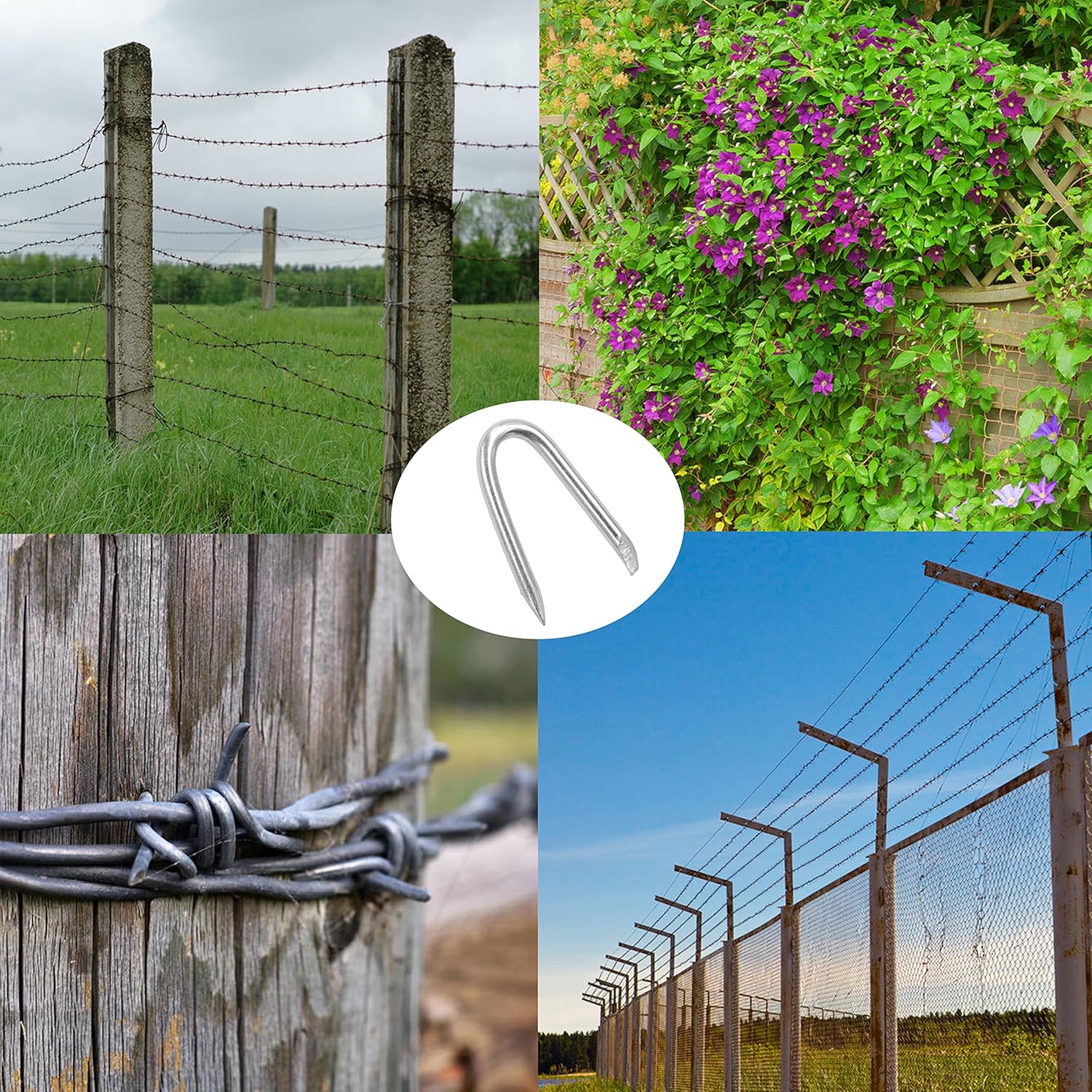 Steel Wire Fencing Staples 200 pcs , Galvanized U-Shaped Fasteners Nails for Wire Mesh and Woven Fencing