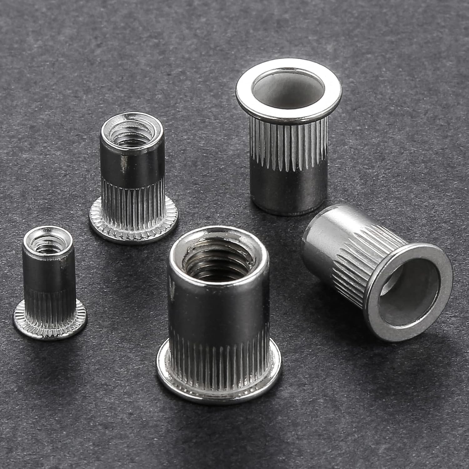 Rivet Nut 1/4"-20UNC 100Pcs Stainless Steel 304 Finish Flat Head Rivnut Threaded Insert Nut Knurled Body