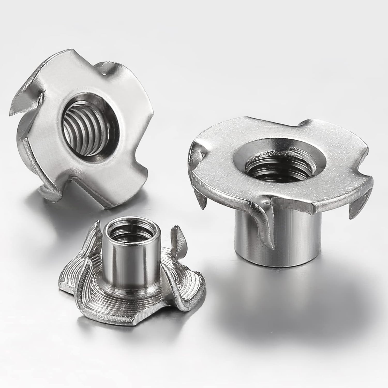 100pcs 1/4"-20 T-nut 304 Stainless Steel Four-jaw - for Home, Hotel Outdoor Threaded Insertion