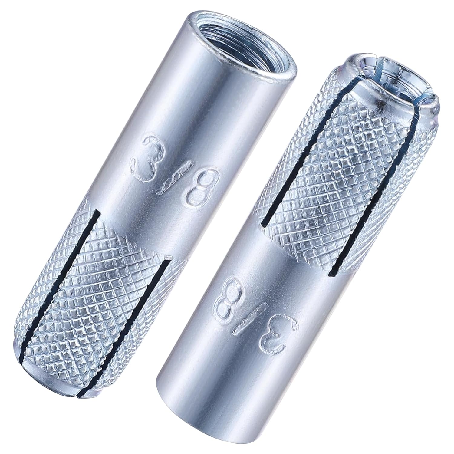 20 pcs 3/8"-16 Premium Zinc Plated Carbon Steel Drop in Anchors Assortment, Knurled Drop-in-Anchor for Solid Concrete, Internal Forced Expansion Screw Bolts