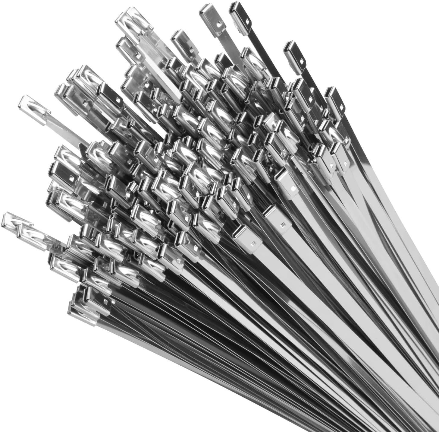 11.8 Inch Metal Zip Ties 200 Pack , 304 Stainless Steel Heavy Duty Zip Ties, 300lbs Tensile Strength, Multi-Purpose Self-locking Cable Ties for Exhaust Wrap, Outdoor and Canopy Etc
