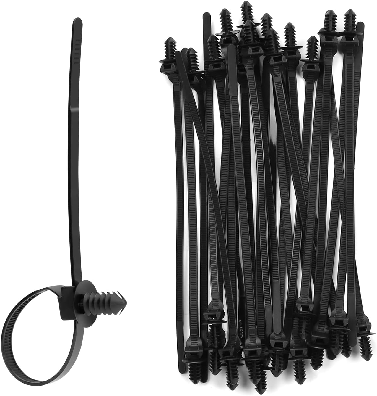 100PCS Fir Tree Nylon Push Mount Zip Ties, Heavy Duty Wire Ties, 2 in 1 Self Locking UV Resistant Assortment for Indoor Wire Tying 8.3"x0.22"