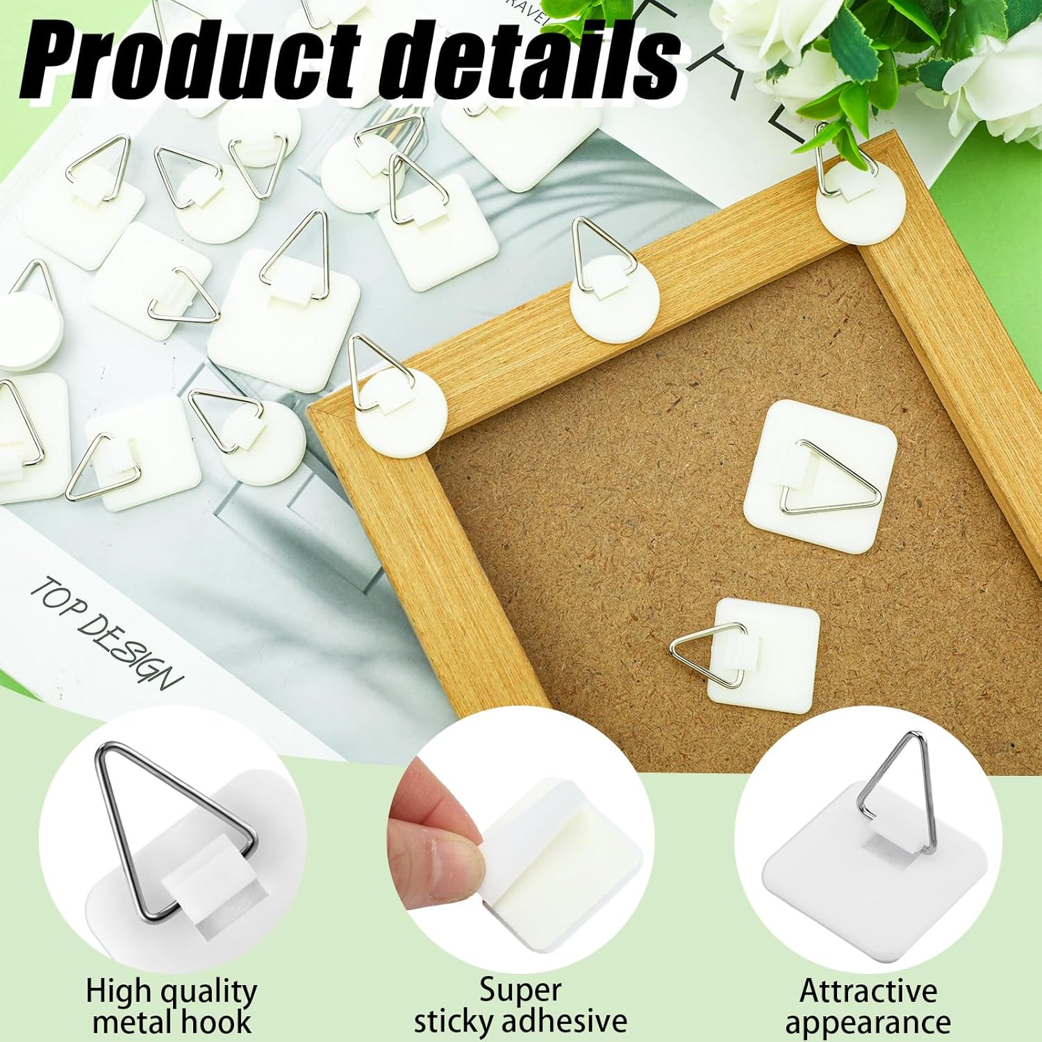 45 Pcs Adhesive Picture Hanger Foamboard Picture Hanging Hooks Without Nails Plastic Sticky Photo Hooks for Home Wall Art Photo Frame Bathroom Closet Round,Square