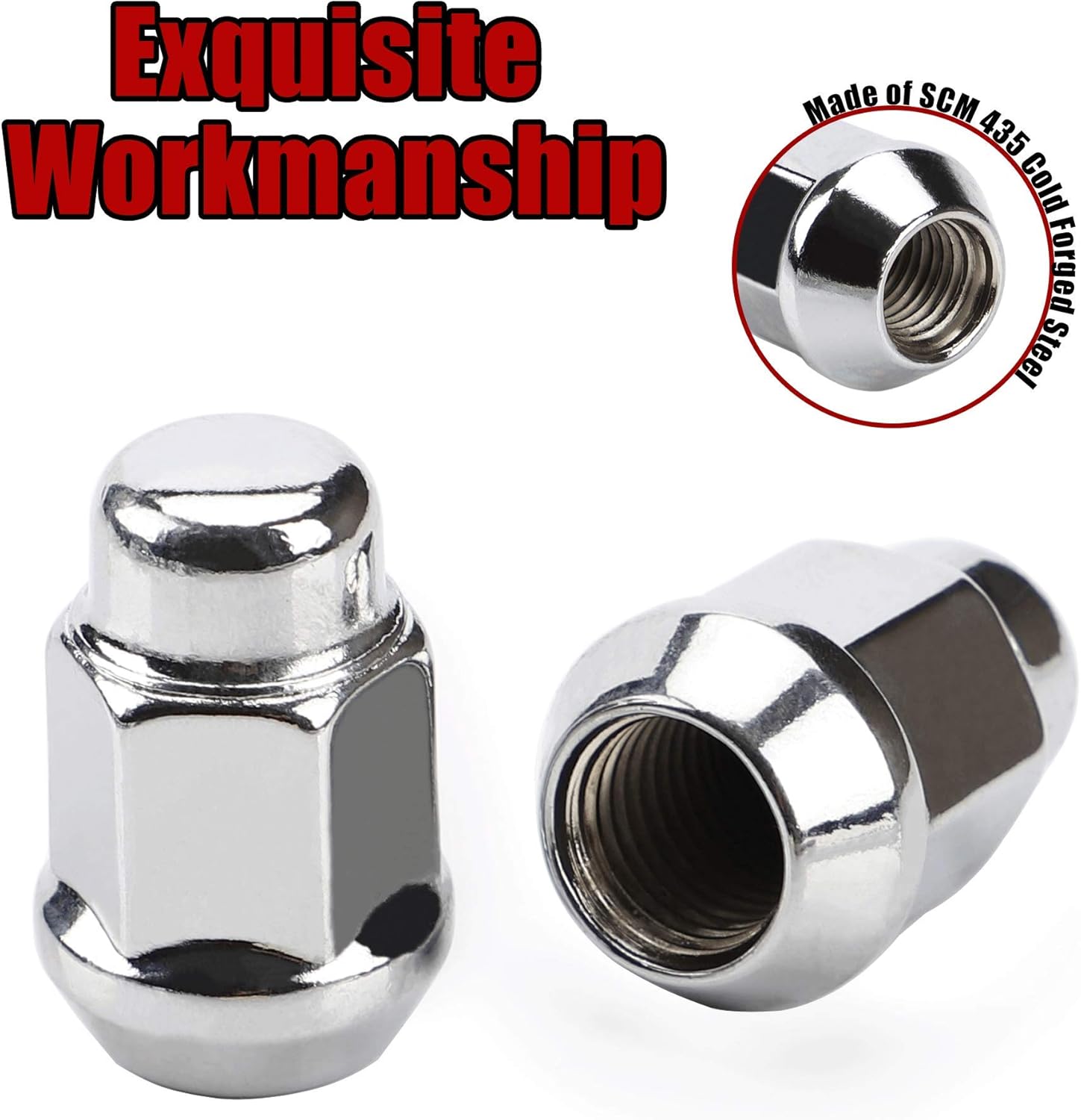 12x1.5 Wheel Lug Nuts, 20PCS Chrome 12mmx1.5 Closed End Bulge Acorn Lug Nut, Cone Seat, 19mm Hex Aftermarket Wheels