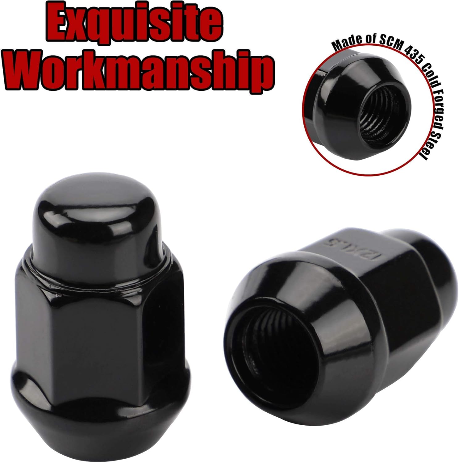 12x1.5 Wheel Lug Nuts, 20PCS Black 12mmx1.5 Closed End Bulge Acorn Lug Nut, Cone Seat, 19mm Hex Aftermarket Wheels