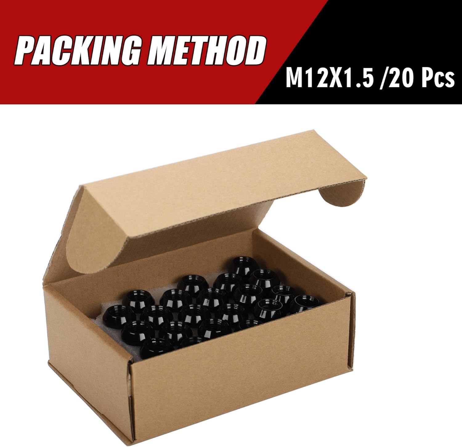 12x1.5 Wheel Lug Nuts, 20PCS Black 12mmx1.5 Closed End Bulge Acorn Lug Nut, Cone Seat, 19mm Hex Aftermarket Wheels