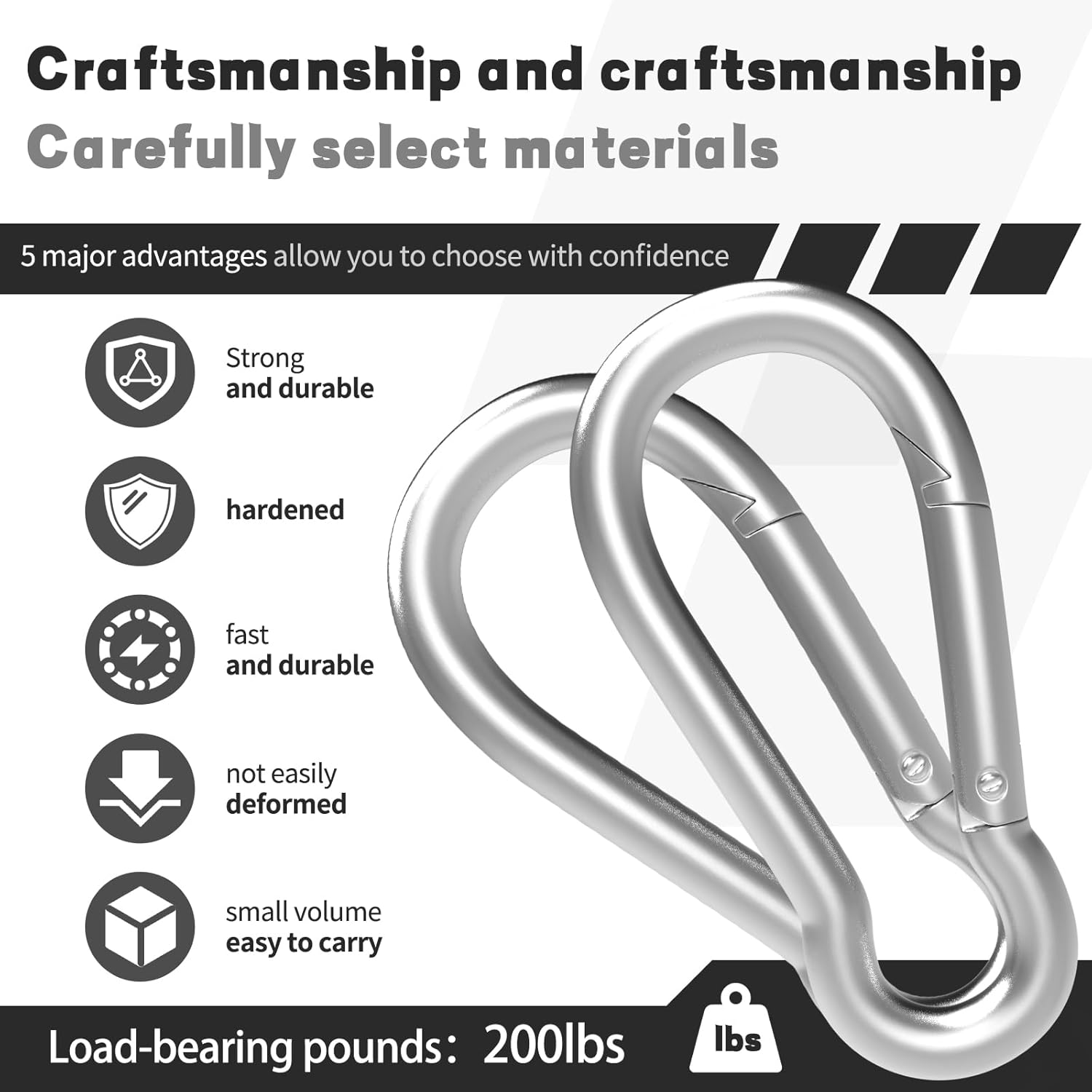 Carabiner, Heavy Duty Galvanized Steel Spring Snap Hook Carabiner Clips with 220LBS Holding Capacity, Ideal for Outdoor, Hammock, Swing and Travel M5 2Inch, 50PCS