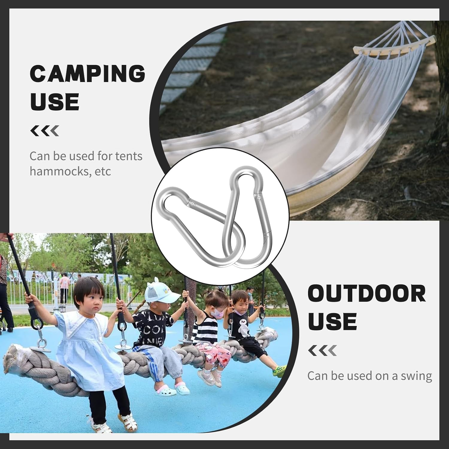 Carabiner, Heavy Duty Galvanized Steel Spring Snap Hook Carabiner Clips with 220LBS Holding Capacity, Ideal for Outdoor, Hammock, Swing and Travel M5 2Inch, 50PCS