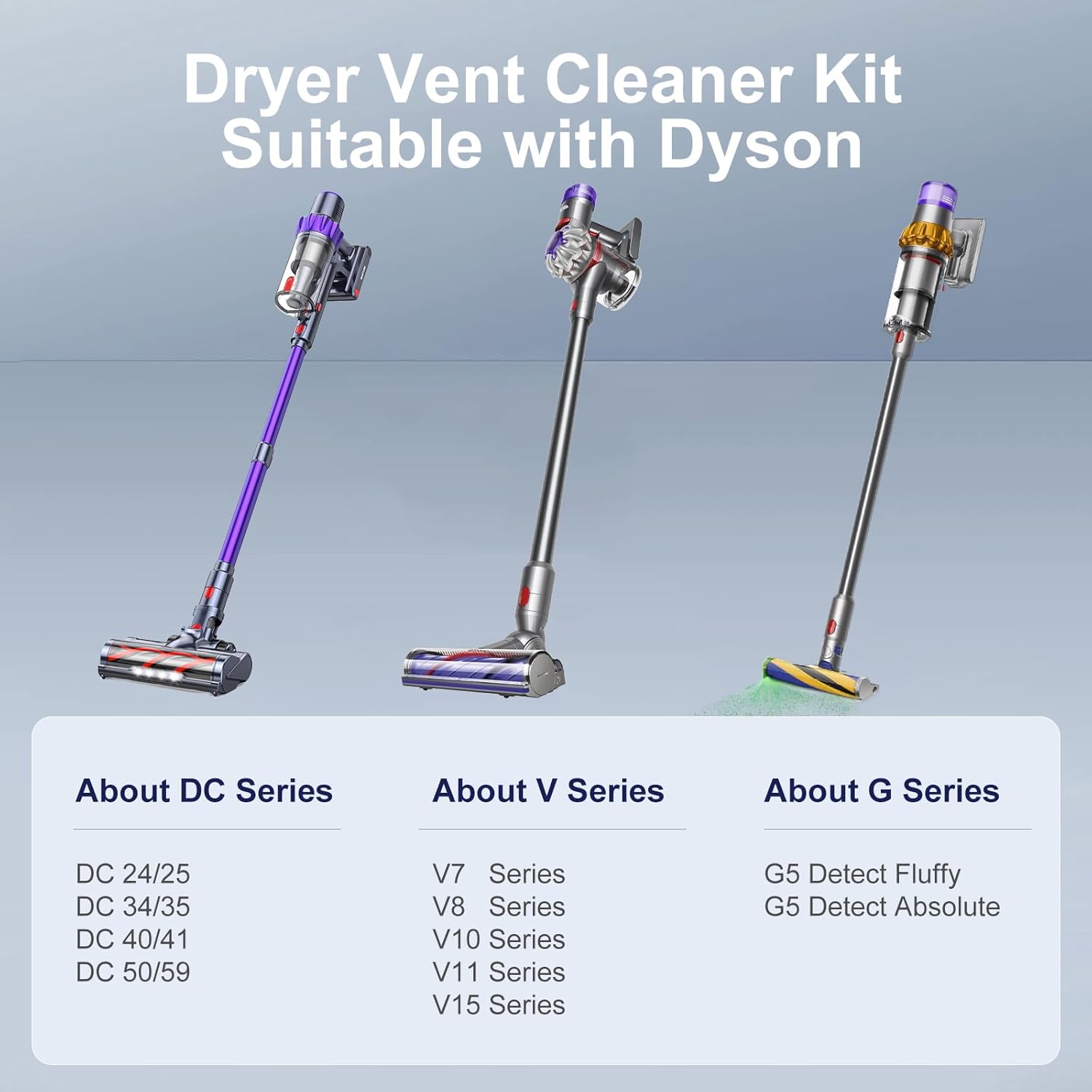 Dryer Lint Vacuum Attachment Compatible with Dyson V15 V12 V11 V10 V8 V7 Gen5 Cordless Vacuum Cleaner, Flexible Dryer Vent Cleaner Kit Lint Removal Tool Purple 【V7V8-V15】Dryer Lint Vacuum Attachment