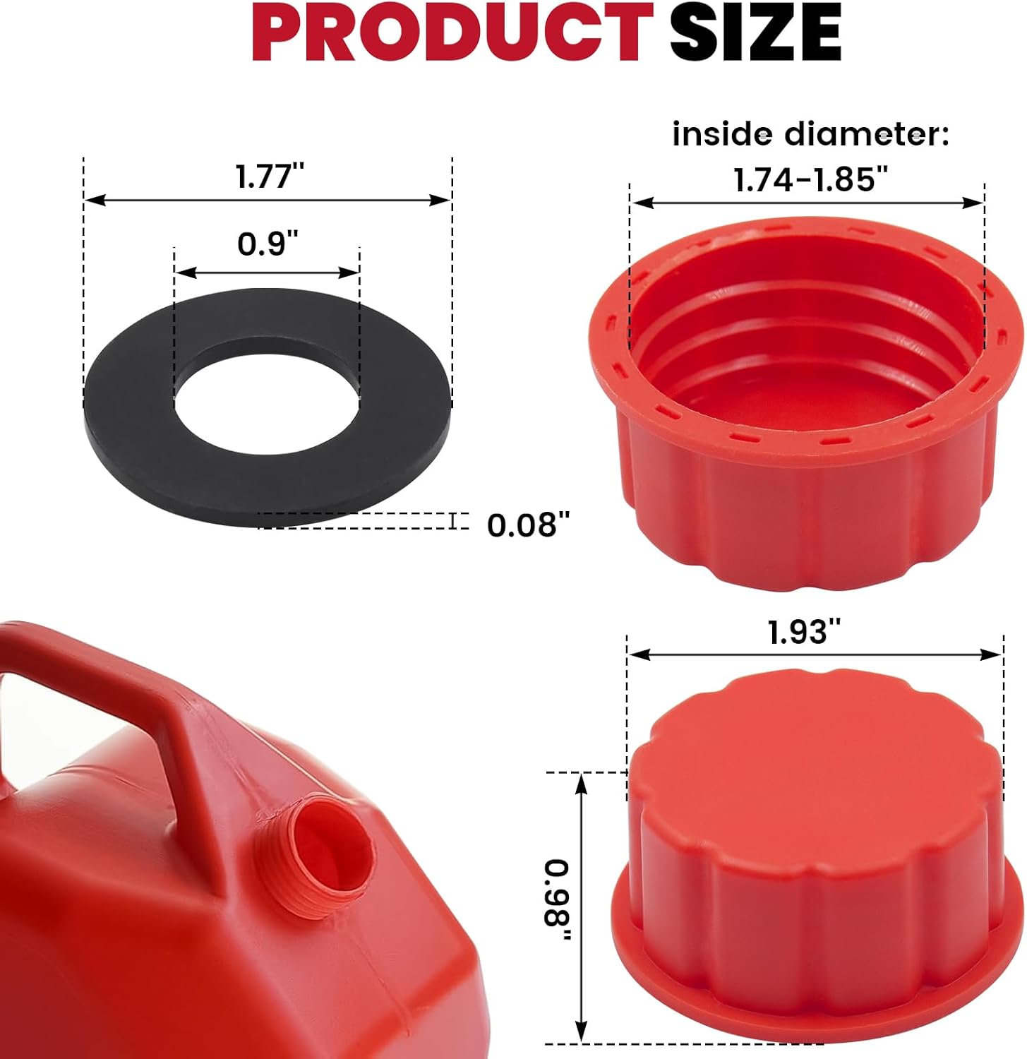 5 Gallon Gas Can Cap Replacement, Coarse Thread Gas Cap for Gasoline, Portable Gas Tank Lid for 5+ Gallon Plastic and Metal Gas Cans, Includes Spout Replacement Old Style Pack of 4