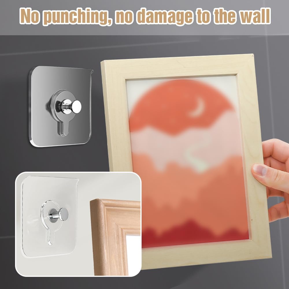Drill Free Adhesive Hooks,Upgraded Picture Hangers Without Nails,Adhesive Wall Mount Screw Hooks for Hanging,Nail Free Wall Hangers for Kitchen, Bathroom 12 PCS, 2.36 * 2.36 inch