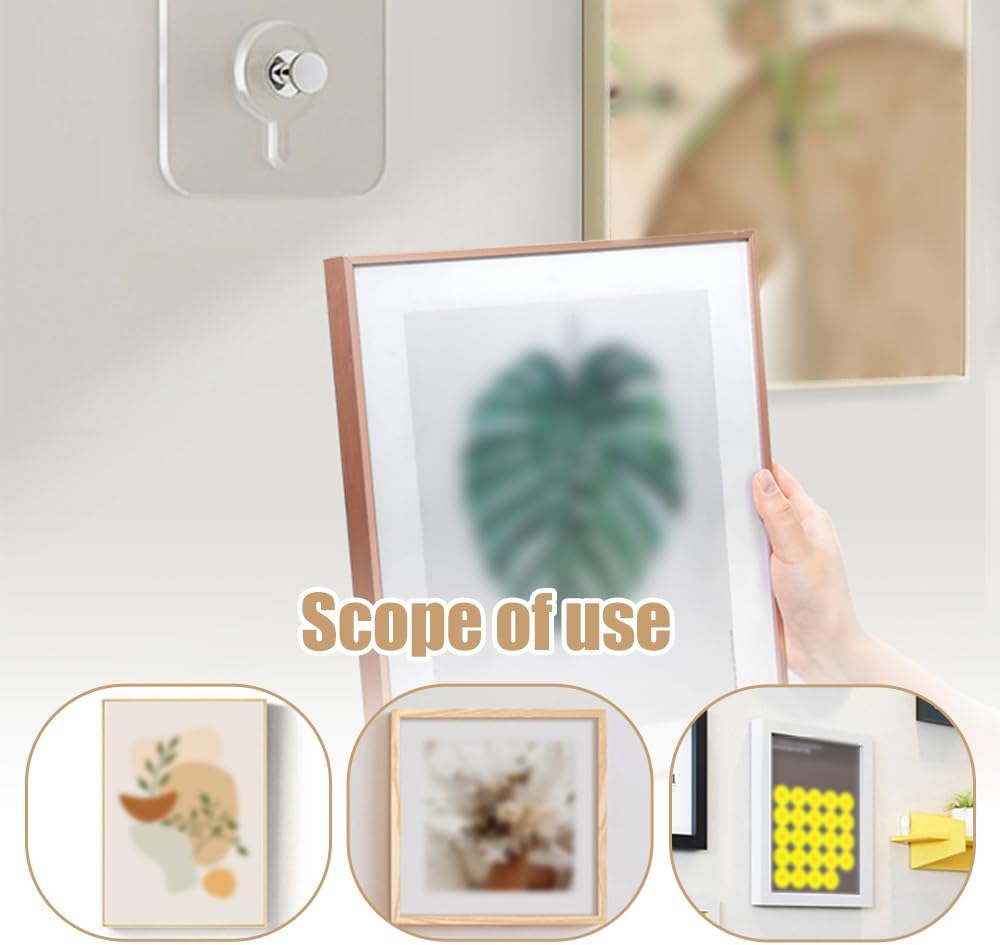 Drill Free Adhesive Hooks,Upgraded Picture Hangers Without Nails,Adhesive Wall Mount Screw Hooks for Hanging,Nail Free Wall Hangers for Kitchen, Bathroom 12 PCS, 2.36 * 2.36 inch
