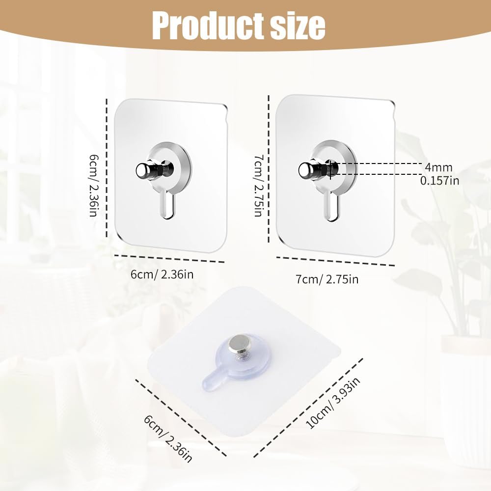 Drill Free Adhesive Hooks,Upgraded Picture Hangers Without Nails,Adhesive Wall Mount Screw Hooks for Hanging,Nail Free Wall Hangers for Kitchen, Bathroom 12 PCS, 2.36 * 2.36 inch