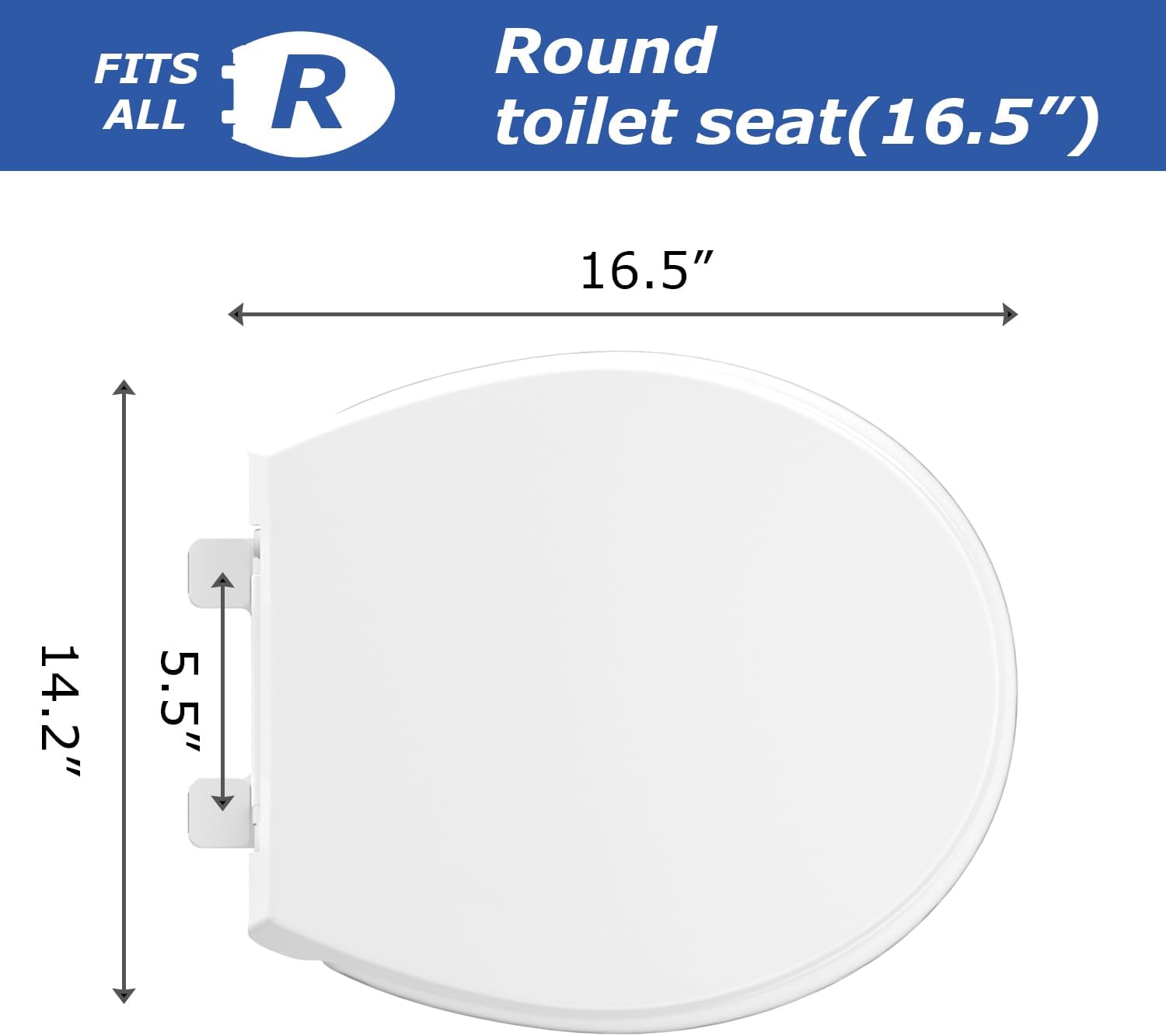 Round Toilet Seat, Standard 16.5” Slow/Soft Close Round Toilet Seat for Round Toilets, No-Slam Quiet-Close Lid, Easy-to-Install, White, Durable Never-Loosen Design