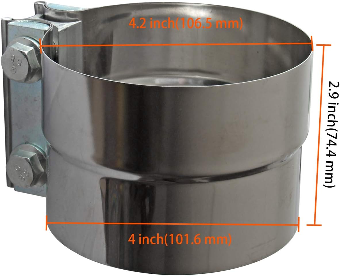 4" Lap Joint Exhaust Band Clamp - Stainless Steel With 1 Block 2Pcs For 4" Od To 4" Id Exhaust Pipe, Muffler, Elbow And Exhaust Tubing Connection 2 Pack