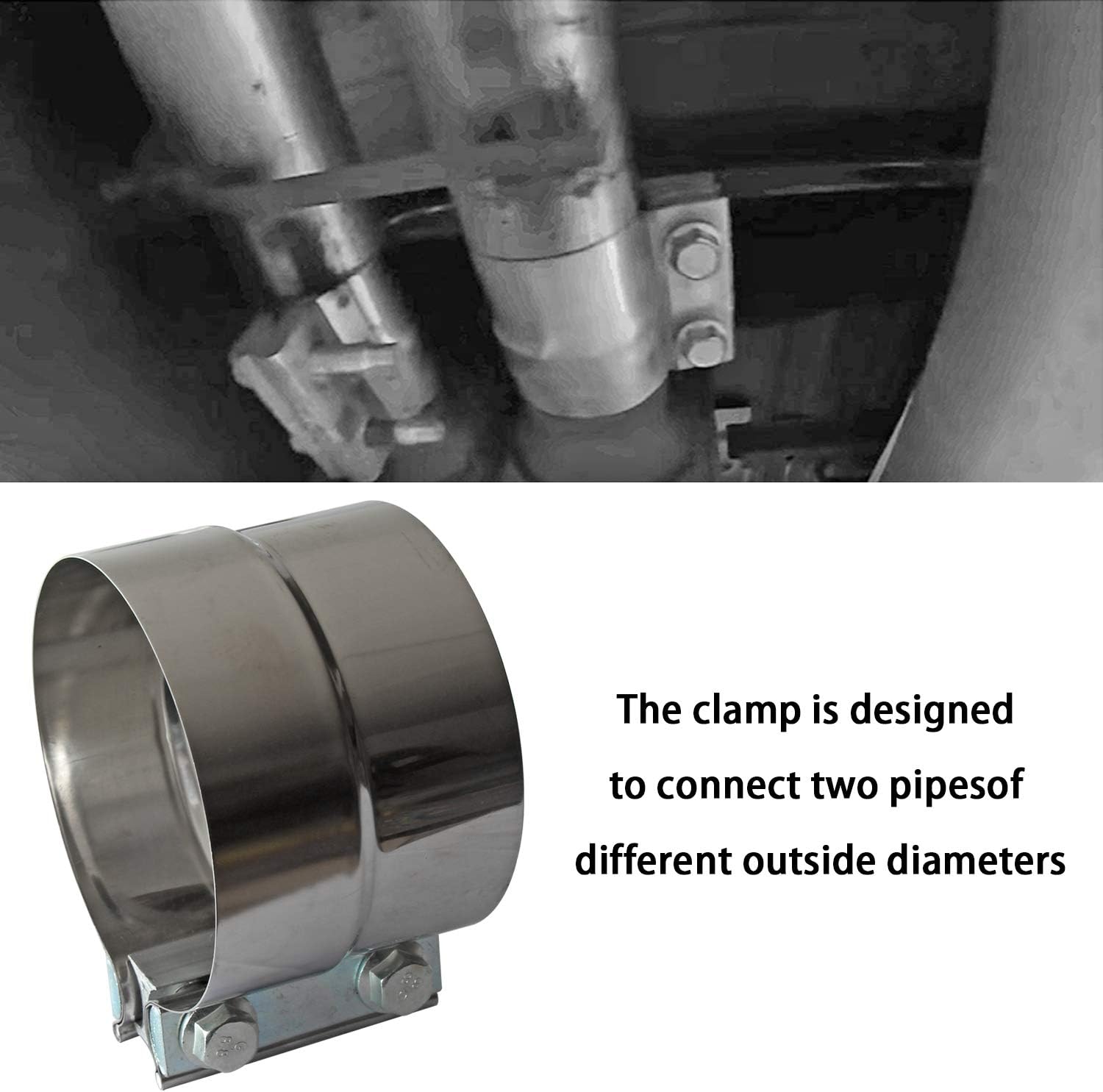 4" Lap Joint Exhaust Band Clamp - Stainless Steel With 1 Block 2Pcs For 4" Od To 4" Id Exhaust Pipe, Muffler, Elbow And Exhaust Tubing Connection 2 Pack