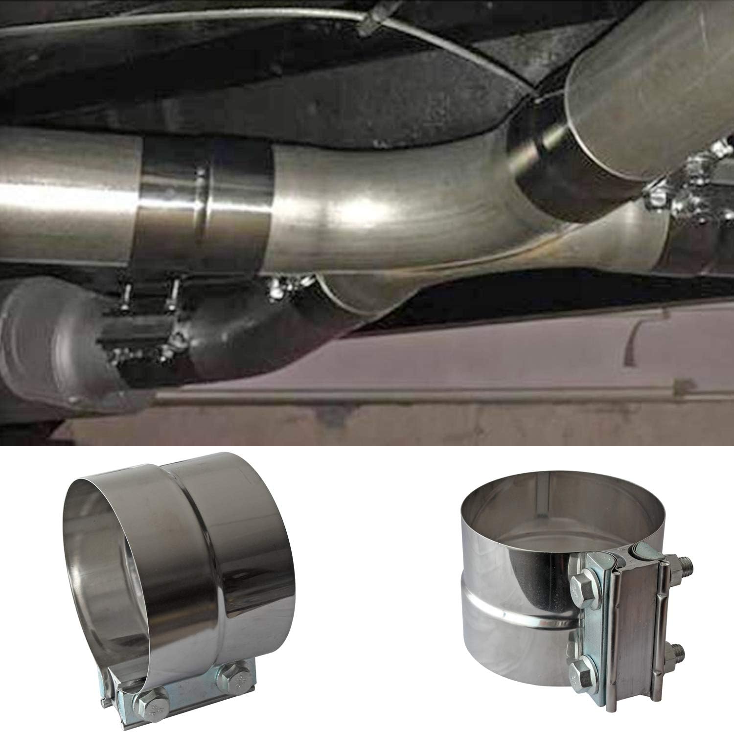 4" Lap Joint Exhaust Band Clamp - Stainless Steel With 1 Block 2Pcs For 4" Od To 4" Id Exhaust Pipe, Muffler, Elbow And Exhaust Tubing Connection 2 Pack