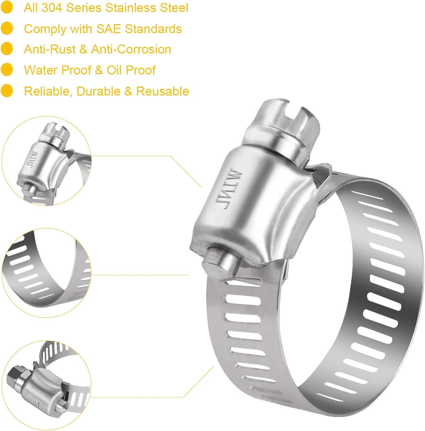Stainless Steel Hose Clamps - 16 Pack Worm Gear Drive Hose Clamps SAE 16 Clamping Range 3/4 Inch to 1-1/2 Inch 19mm-38mm for Automotive Plumbing, 3/4'', 1'', 1 1/4'' Clamps