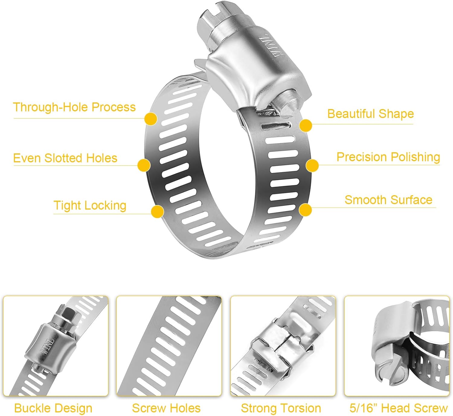 Stainless Steel Hose Clamps - 16 Pack Worm Gear Drive Hose Clamps SAE 16 Clamping Range 3/4 Inch to 1-1/2 Inch 19mm-38mm for Automotive Plumbing, 3/4'', 1'', 1 1/4'' Clamps