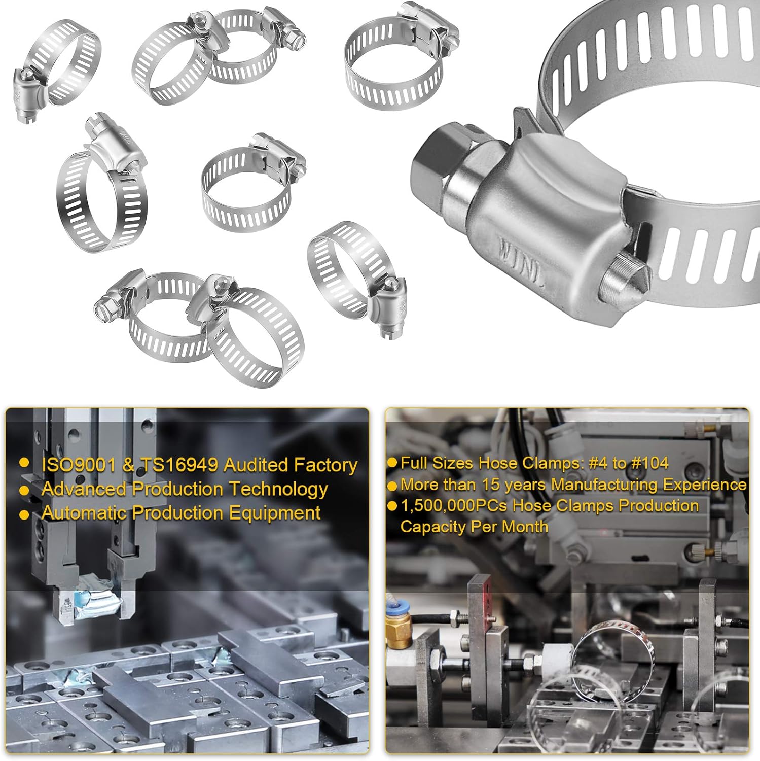 Stainless Steel Hose Clamps - 16 Pack Worm Gear Drive Hose Clamps SAE 16 Clamping Range 3/4 Inch to 1-1/2 Inch 19mm-38mm for Automotive Plumbing, 3/4'', 1'', 1 1/4'' Clamps