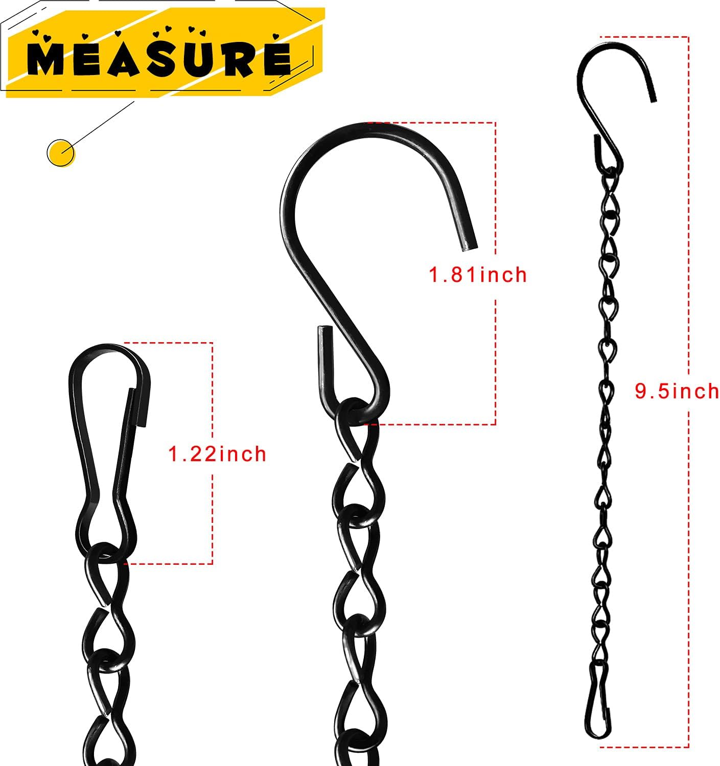 12 Pack 9.5 Inch Hanging Chain for Bird Feeders, Planters, Lanterns, Wind Chimes, Billboards, Chalkboards and Ornaments Black