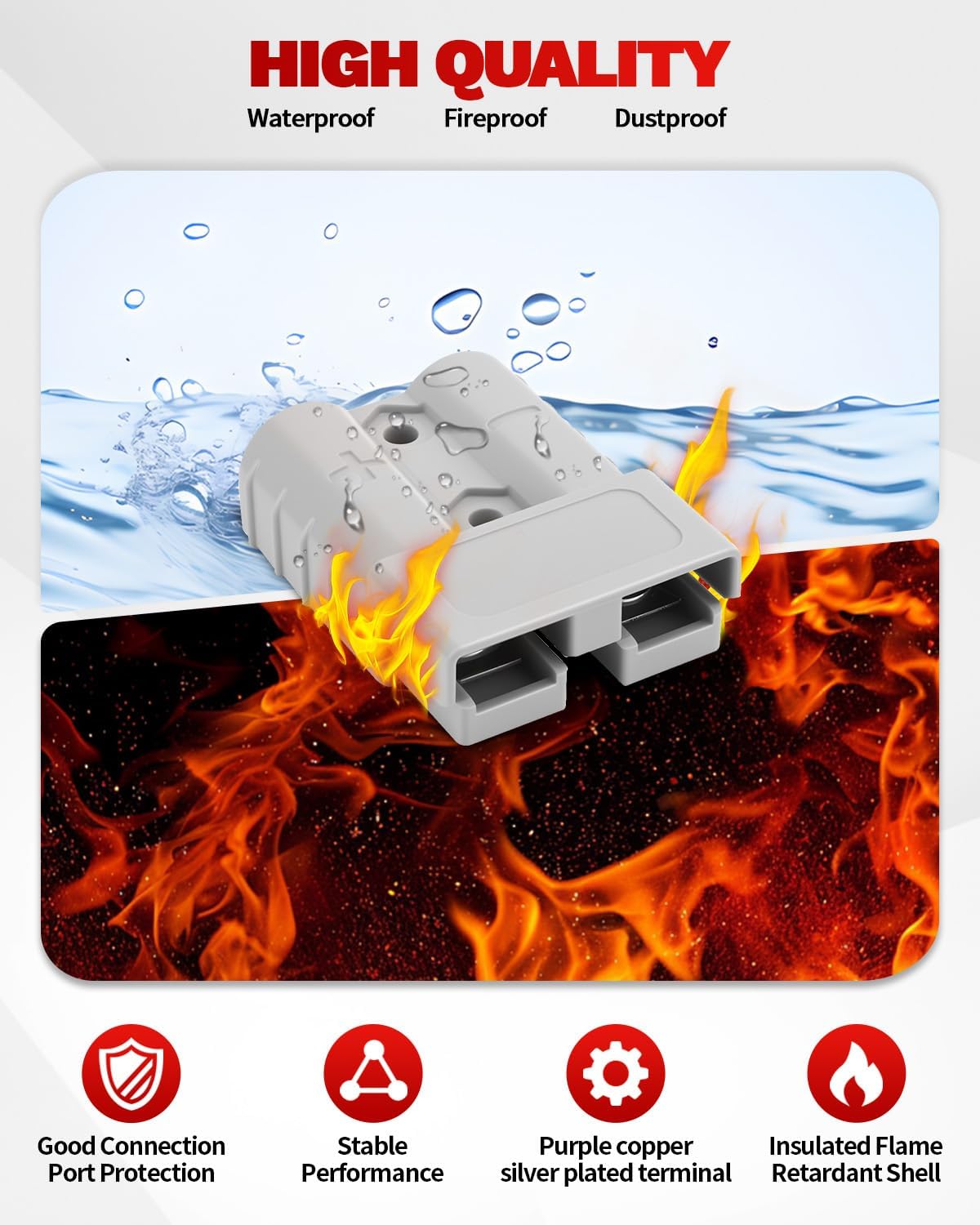 50A-600V Battery Quick Connect/Disconnect with 7/8/10/12 AWG, 6PCS Jumper Cable Plug Connector, Compatible with Anderson Connector for Rescue Winch, Motor Recovery