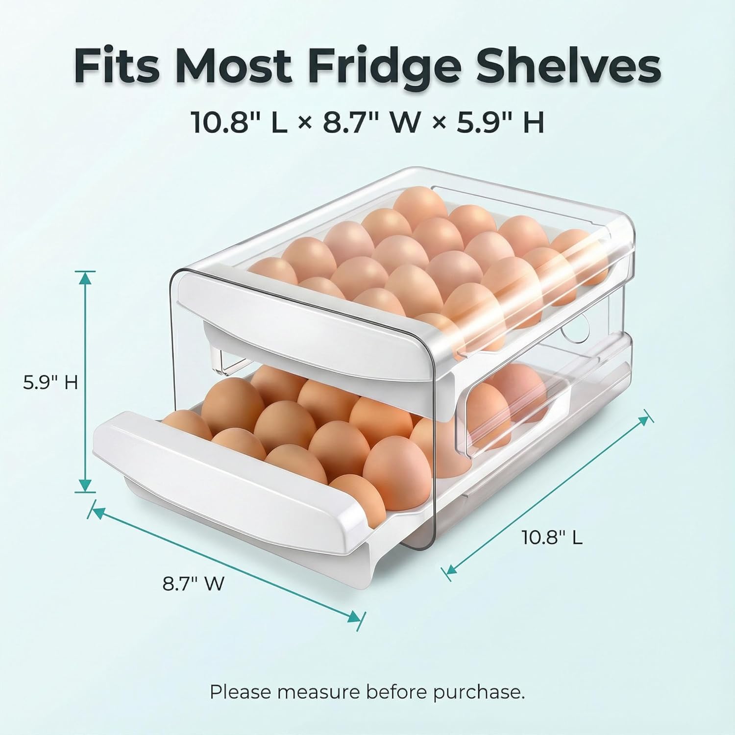 ® Egg Holder for Fridge, 2-Tier Stackable 40 Eggs Organizer Drawer for Refrigerator, Space-Saving Egg Container, Clear Plastic Egg Tray for Kitchen Storage