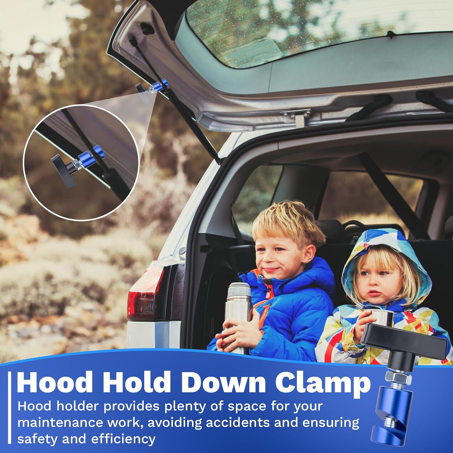 2 PCS Car Hood Prop Struts Clamp, Hood Strut Clamp, Car Lift Support Retaining Clip, 0.43 Inch Hood Lift Support Clip for Car, Automotive Tools for Tailgate Hatch Car Trunk Blue