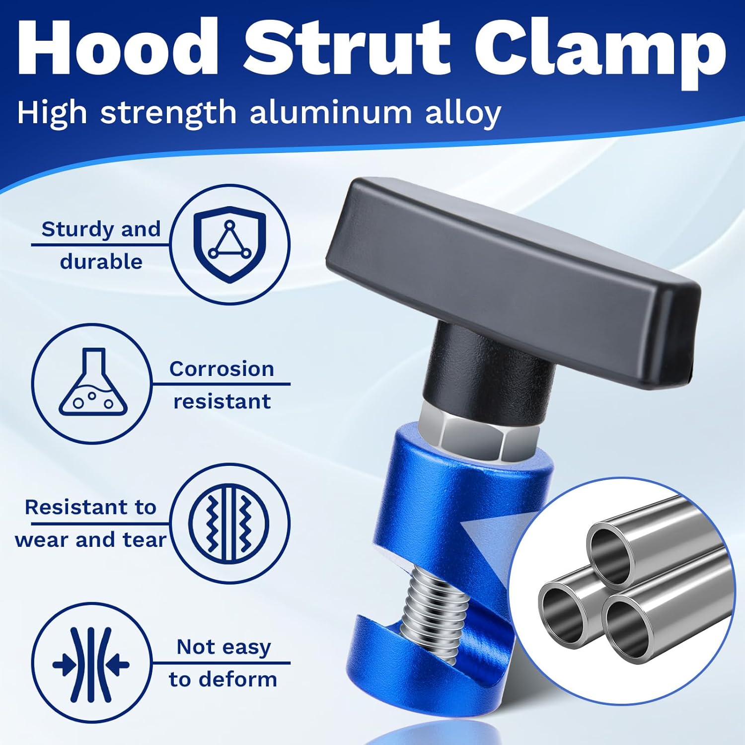2 PCS Car Hood Prop Struts Clamp, Hood Strut Clamp, Car Lift Support Retaining Clip, 0.43 Inch Hood Lift Support Clip for Car, Automotive Tools for Tailgate Hatch Car Trunk Blue