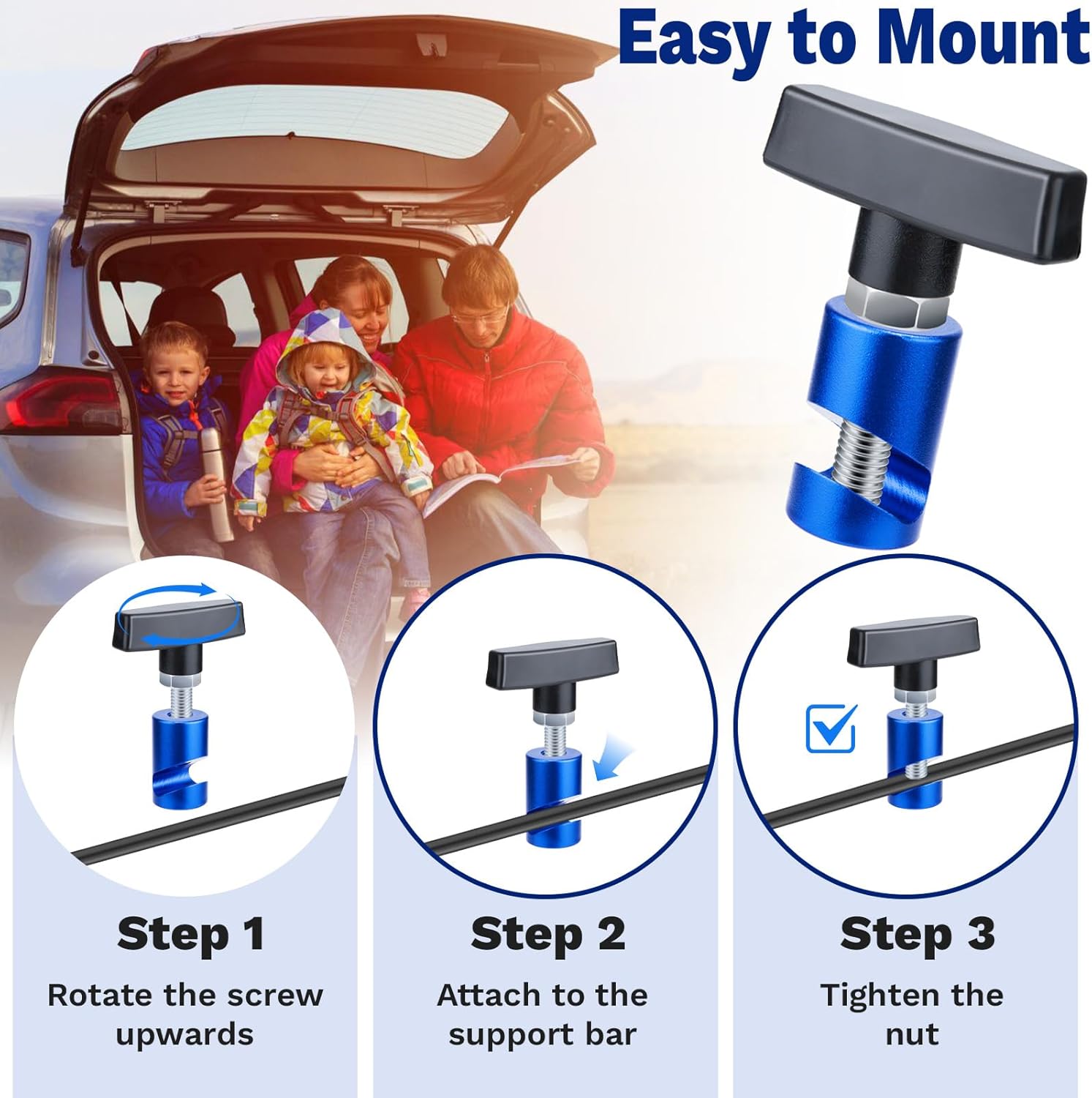 2 PCS Car Hood Prop Struts Clamp, Hood Strut Clamp, Car Lift Support Retaining Clip, 0.43 Inch Hood Lift Support Clip for Car, Automotive Tools for Tailgate Hatch Car Trunk Blue