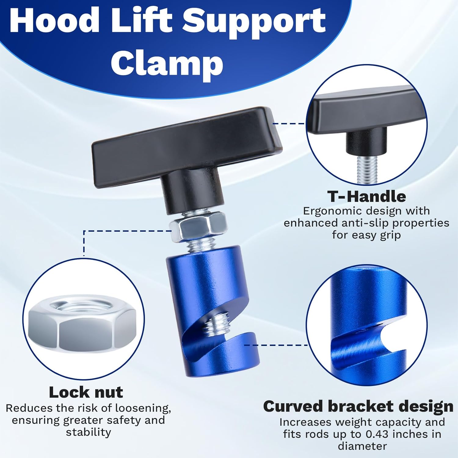 2 PCS Car Hood Prop Struts Clamp, Hood Strut Clamp, Car Lift Support Retaining Clip, 0.43 Inch Hood Lift Support Clip for Car, Automotive Tools for Tailgate Hatch Car Trunk Blue