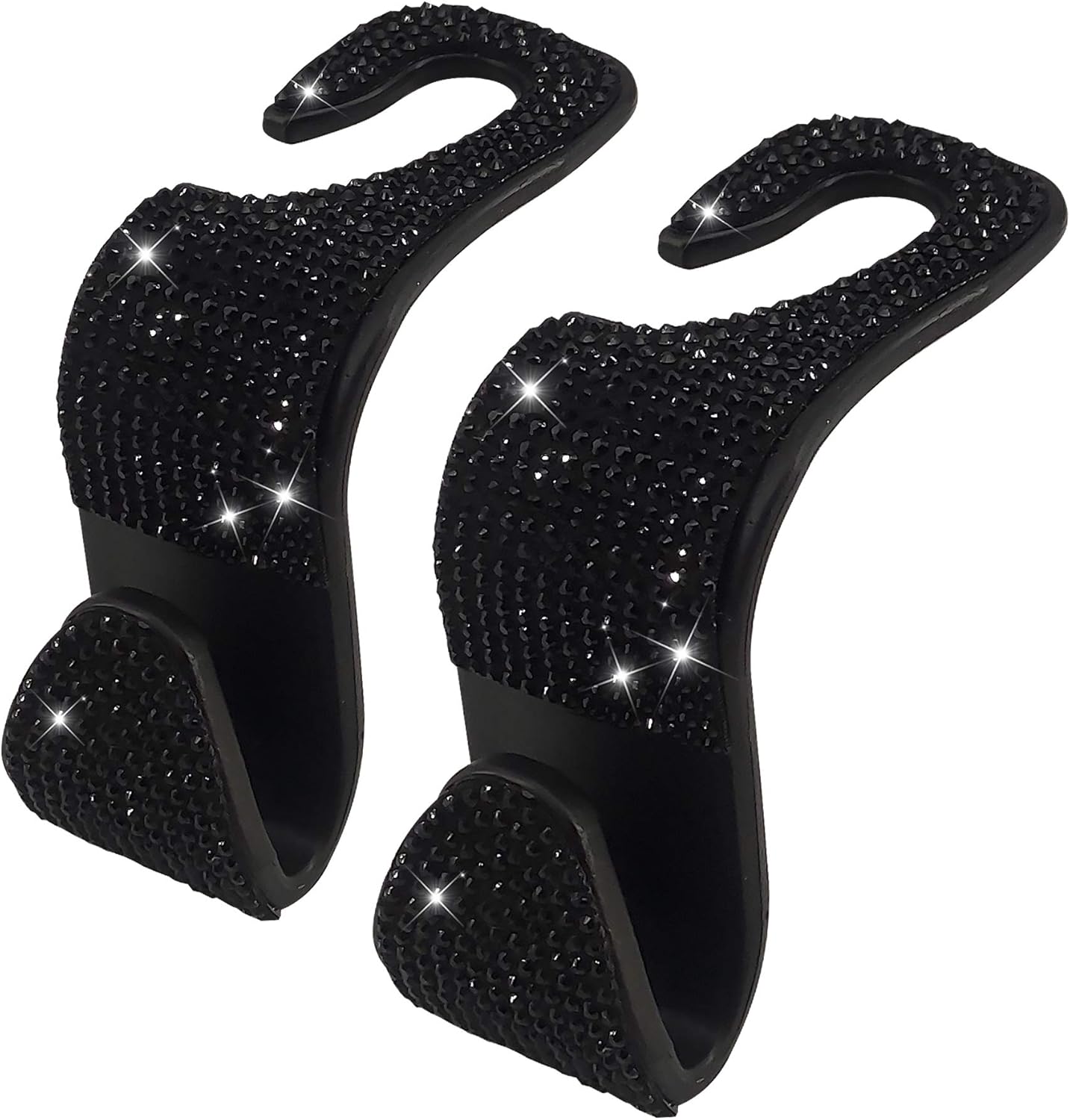 2 Pack Car Hooks, 2021 New Bling Rhinestones Crystal Hooks Car Decorations Auto Seat Back Organizers Strong and Durable Backseat Hanger Storage Universal for SUV Truck Vehicle Black