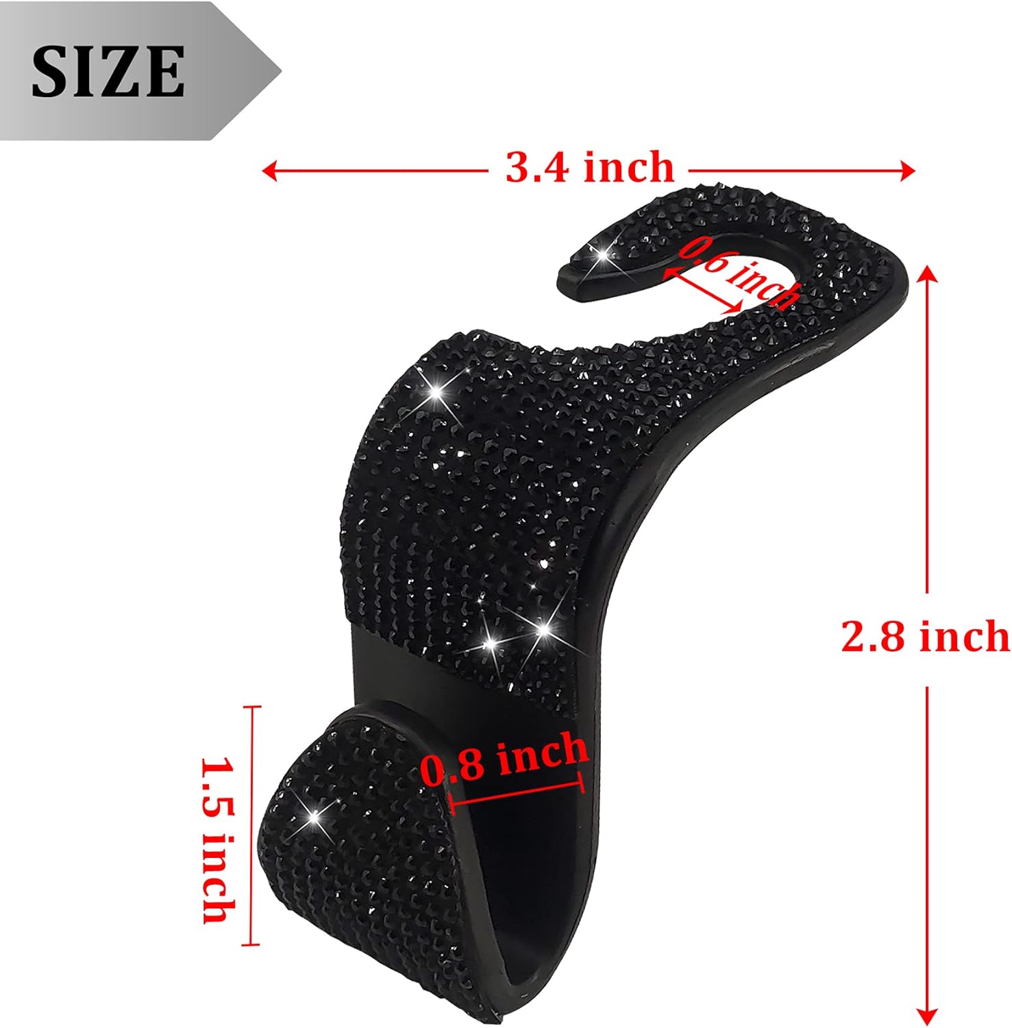 2 Pack Car Hooks, 2021 New Bling Rhinestones Crystal Hooks Car Decorations Auto Seat Back Organizers Strong and Durable Backseat Hanger Storage Universal for SUV Truck Vehicle Black