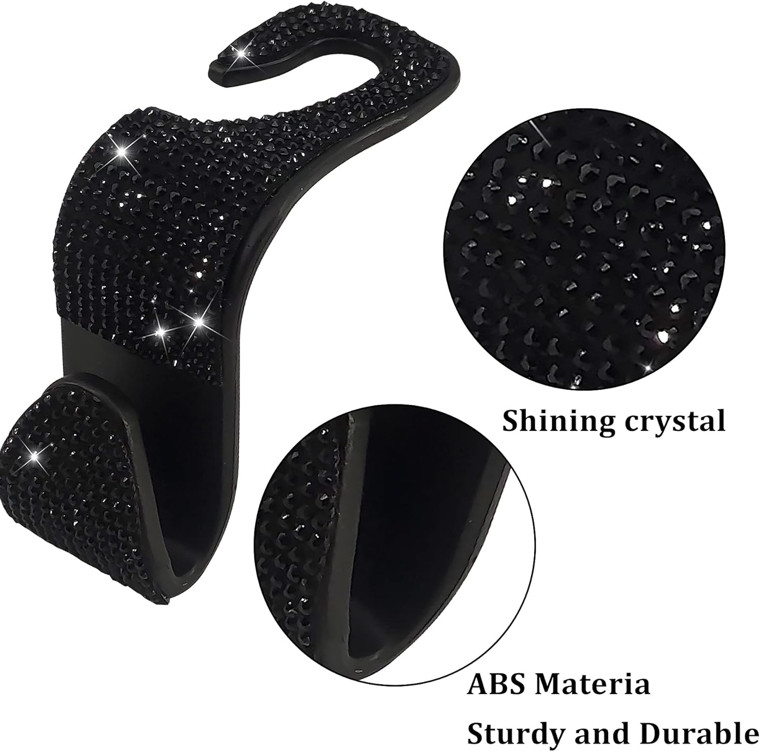 2 Pack Car Hooks, 2021 New Bling Rhinestones Crystal Hooks Car Decorations Auto Seat Back Organizers Strong and Durable Backseat Hanger Storage Universal for SUV Truck Vehicle Black